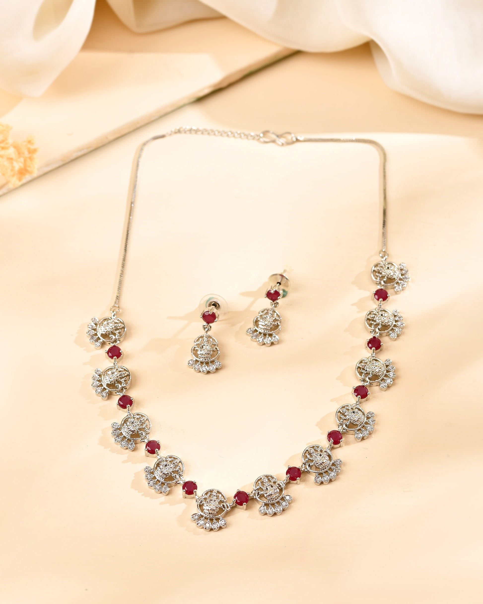 VOJ Silver Plated Ad Wine Stone Temple Jewellery Set  Grab2Buy VOJ Grab2Buy