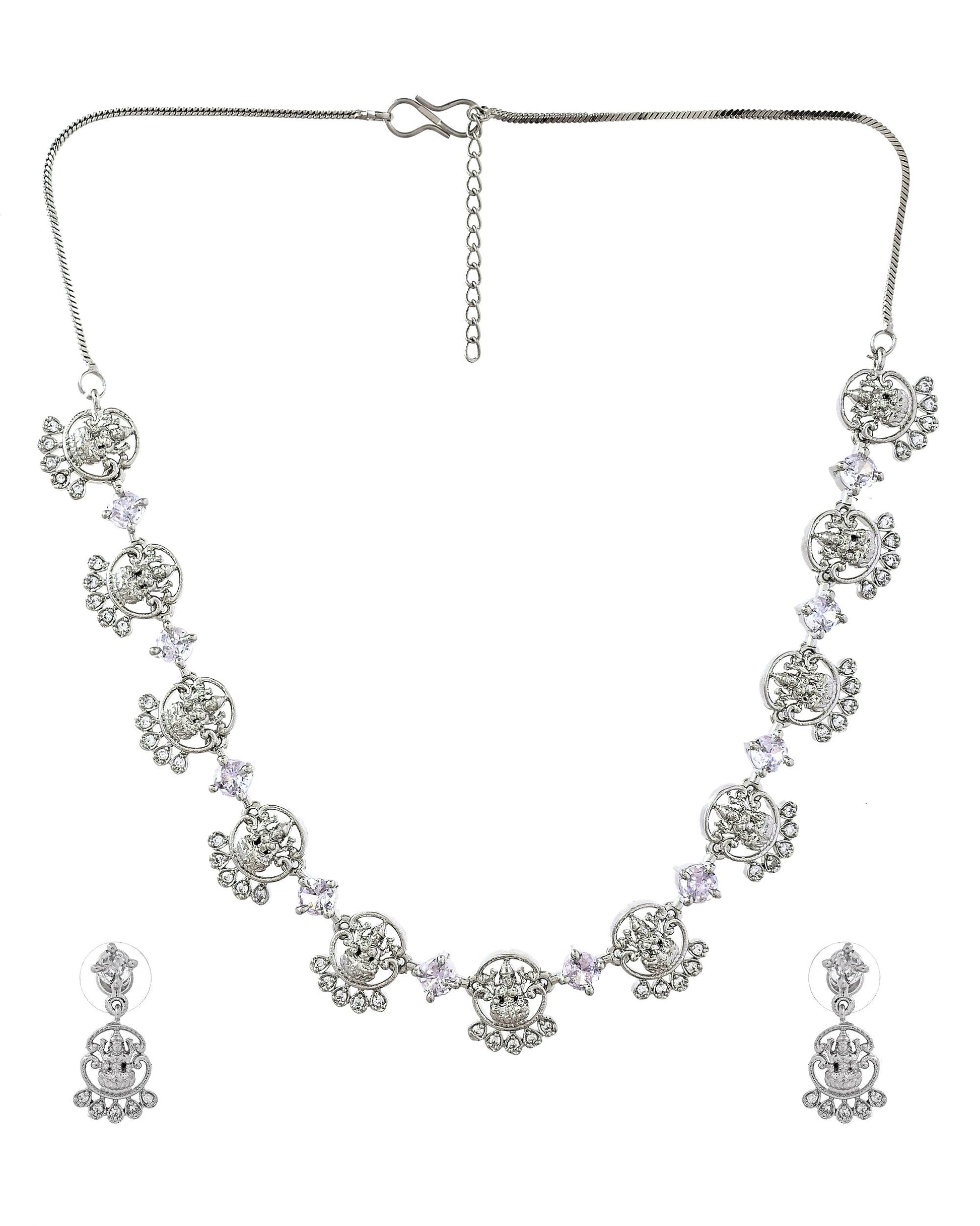 VOJ Silver Plated Ad Stone Temple Jewellery Set  Grab2Buy VOJ Grab2Buy