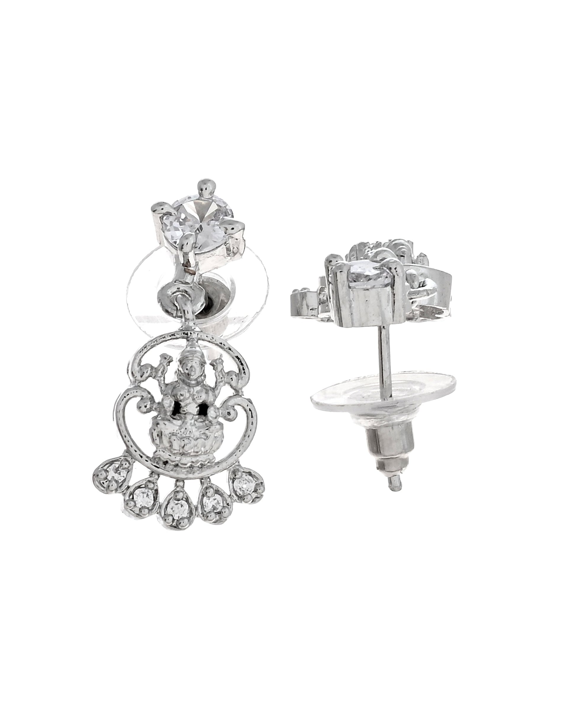 VOJ Silver Plated Ad Stone Temple Jewellery Set  Grab2Buy VOJ Grab2Buy
