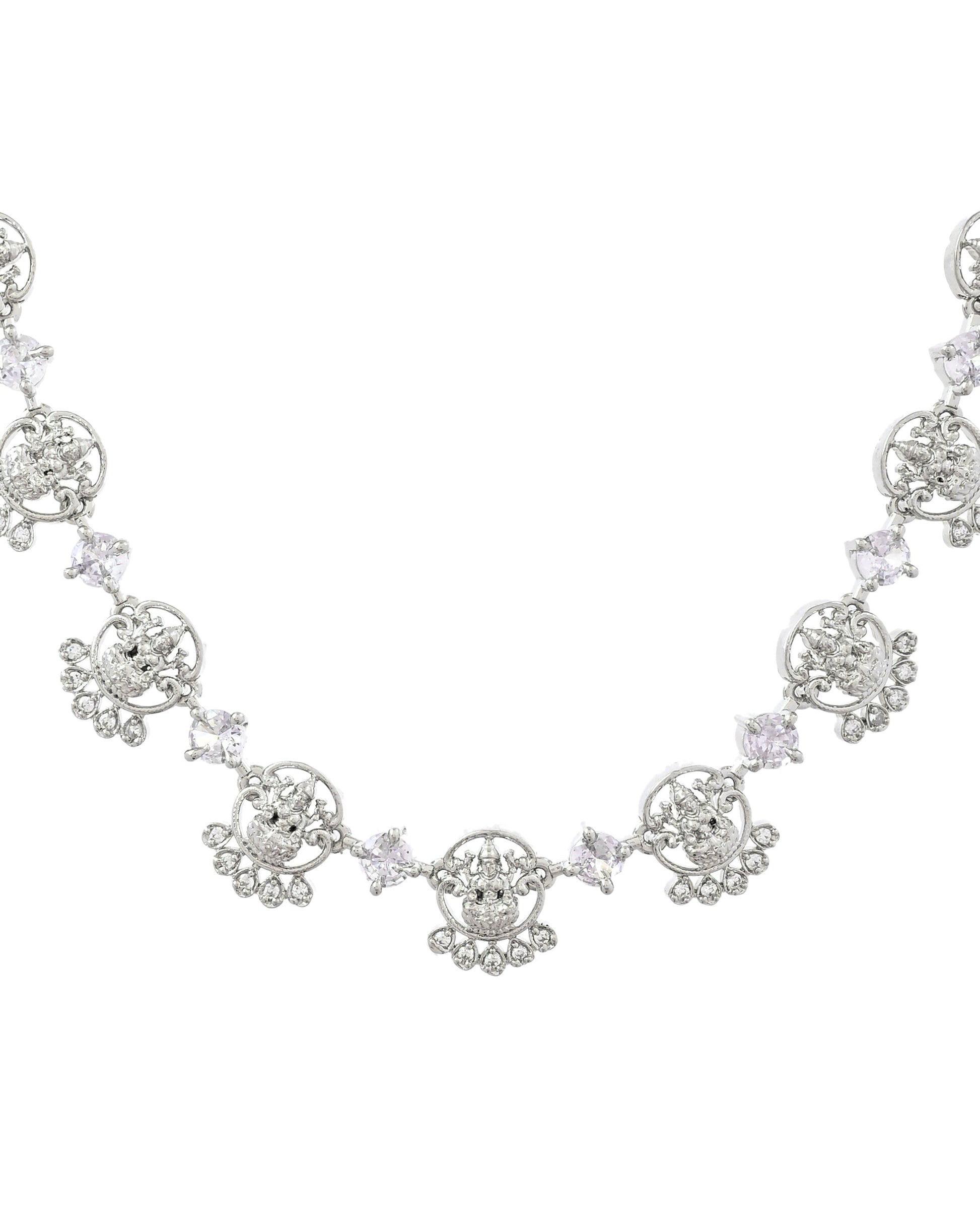 VOJ Silver Plated Ad Stone Temple Jewellery Set  Grab2Buy VOJ Grab2Buy