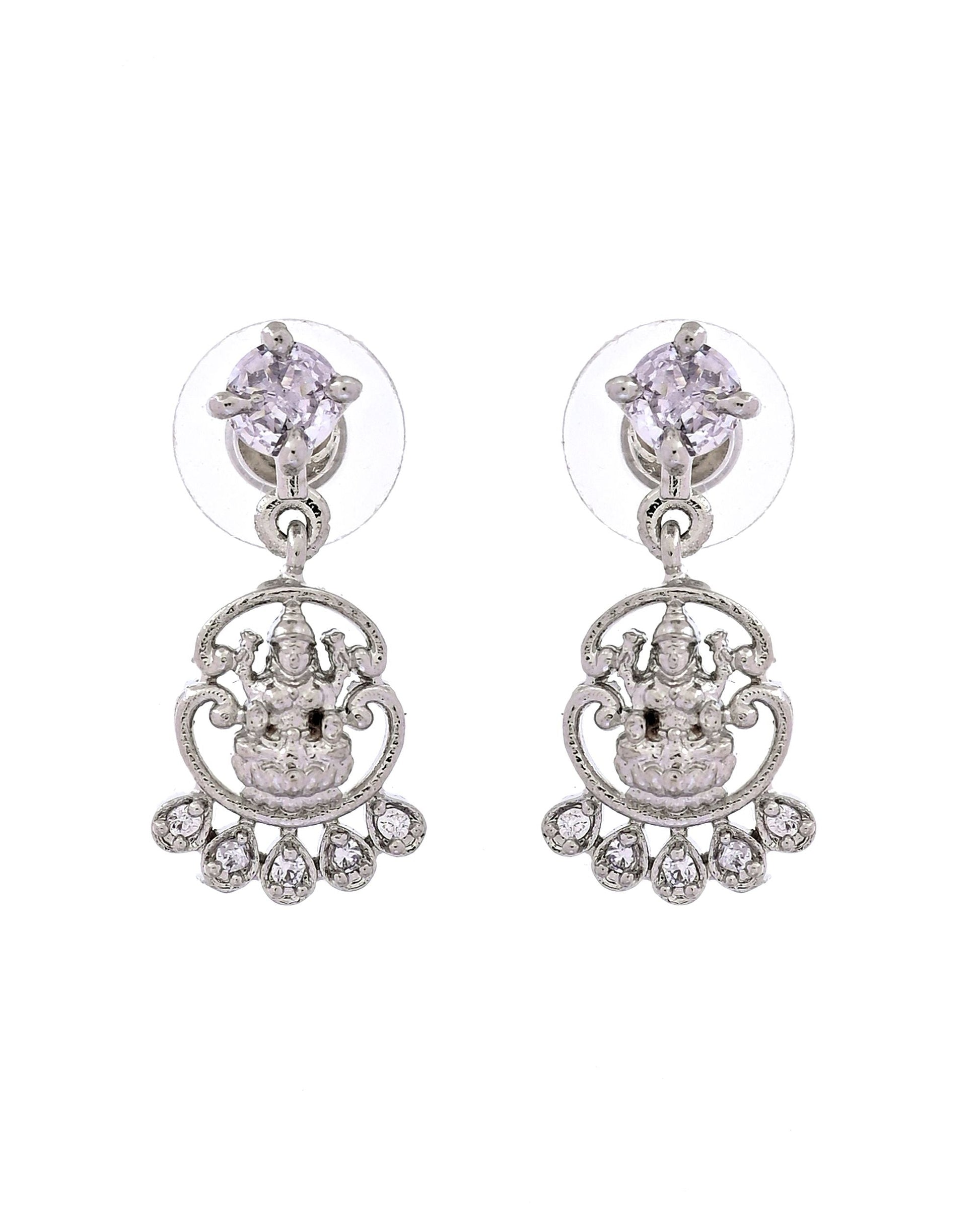VOJ Silver Plated Ad Stone Temple Jewellery Set  Grab2Buy VOJ Grab2Buy