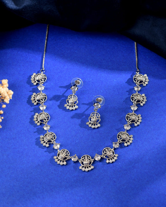 VOJ Silver Plated Ad Stone Temple Jewellery Set  Grab2Buy VOJ Grab2Buy