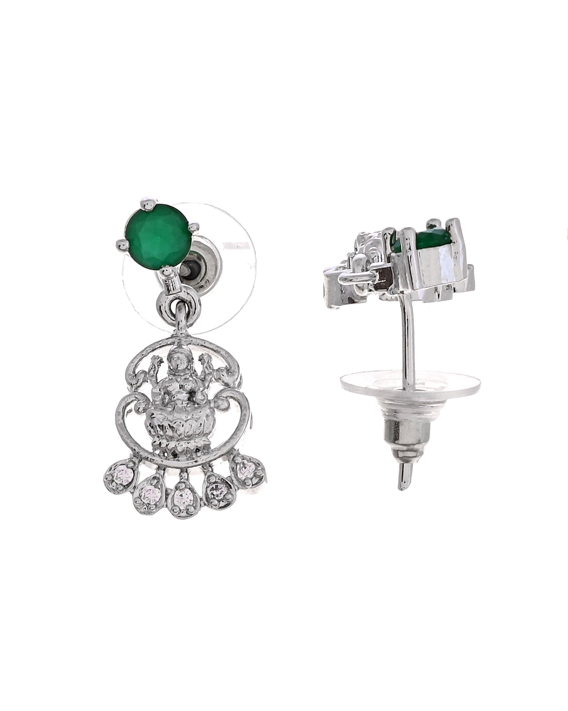 VOJ Silver Plated Ad Green Stone Temple Jewellery Set  Grab2Buy VOJ Grab2Buy