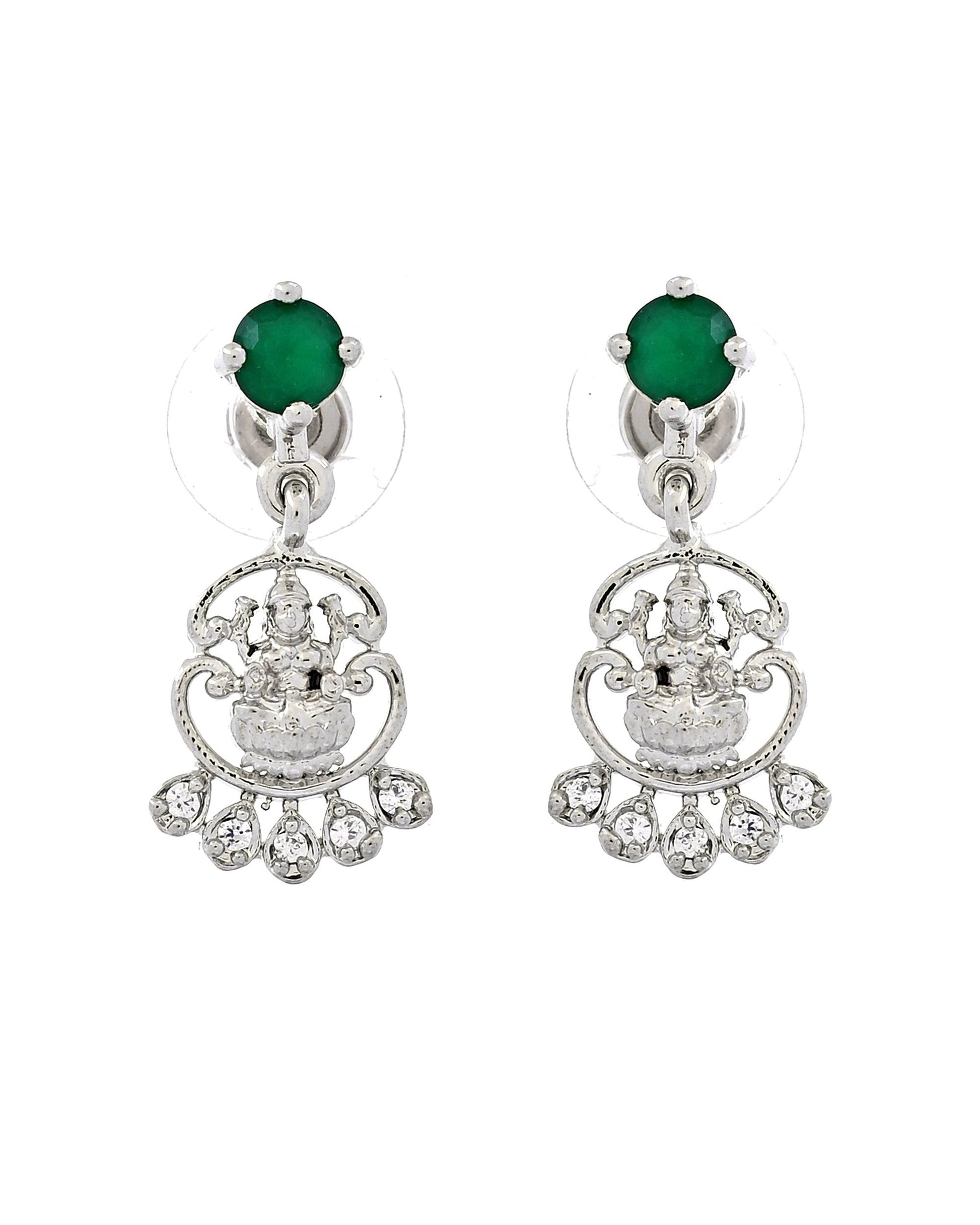 VOJ Silver Plated Ad Green Stone Temple Jewellery Set  Grab2Buy VOJ Grab2Buy