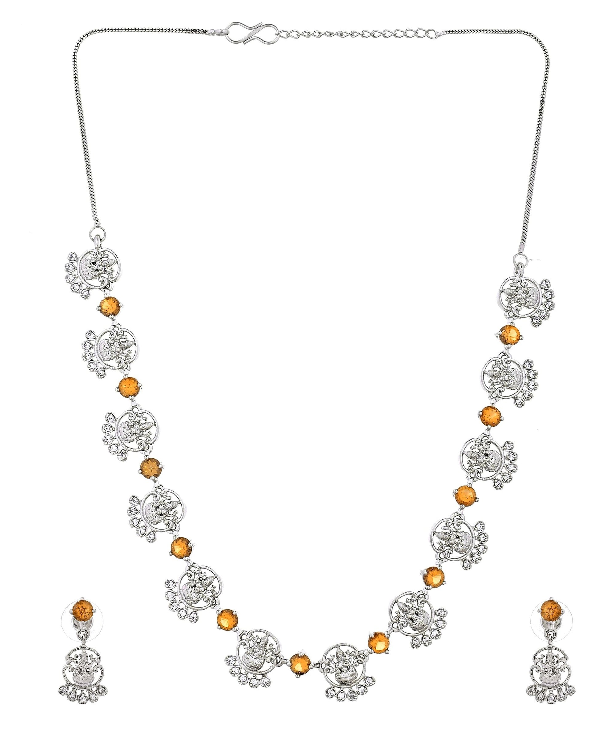 VOJ Silver Plated Ad Yellow Stone Temple Jewellery Set  Grab2Buy VOJ Grab2Buy