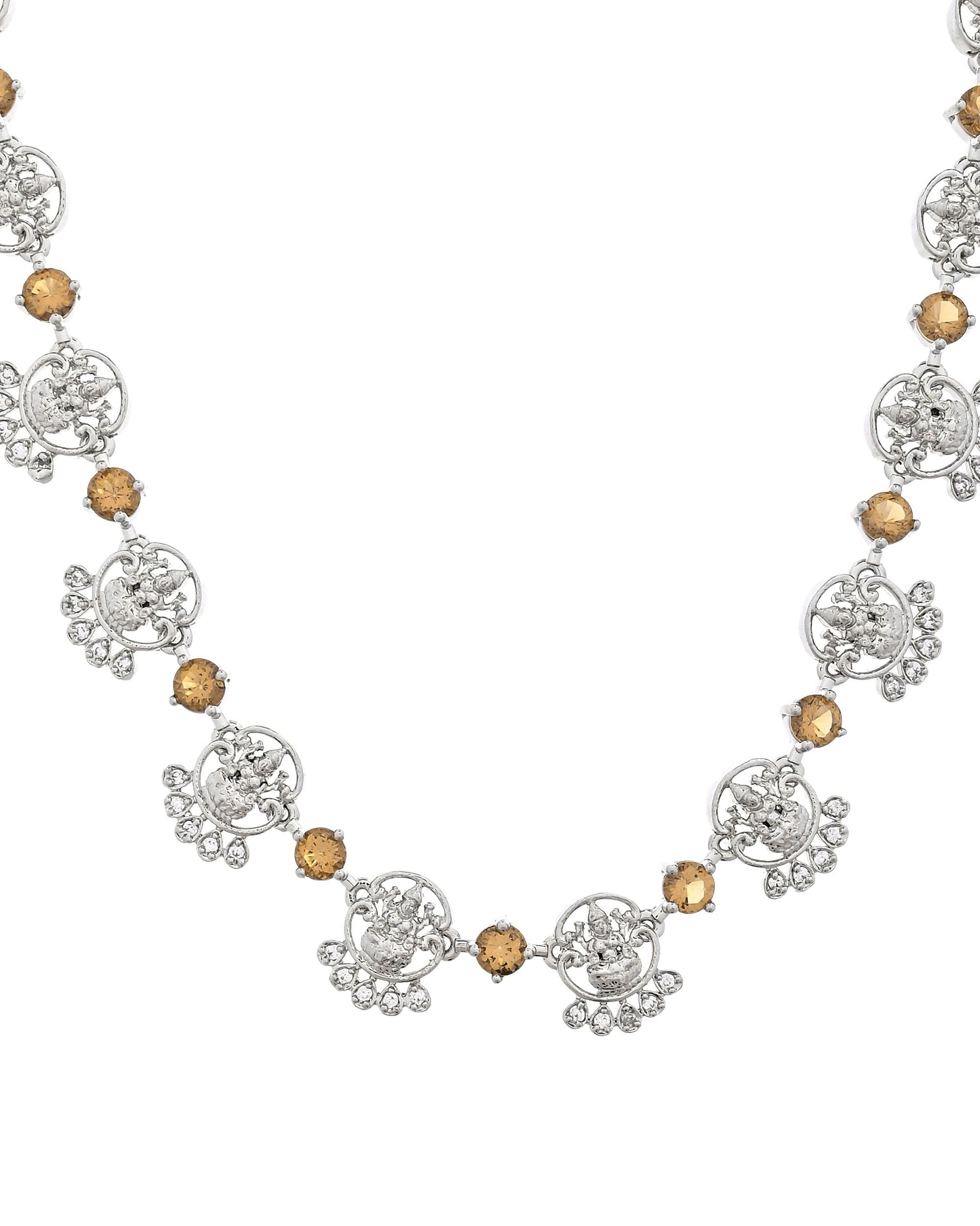 VOJ Silver Plated Ad Yellow Stone Temple Jewellery Set  Grab2Buy VOJ Grab2Buy