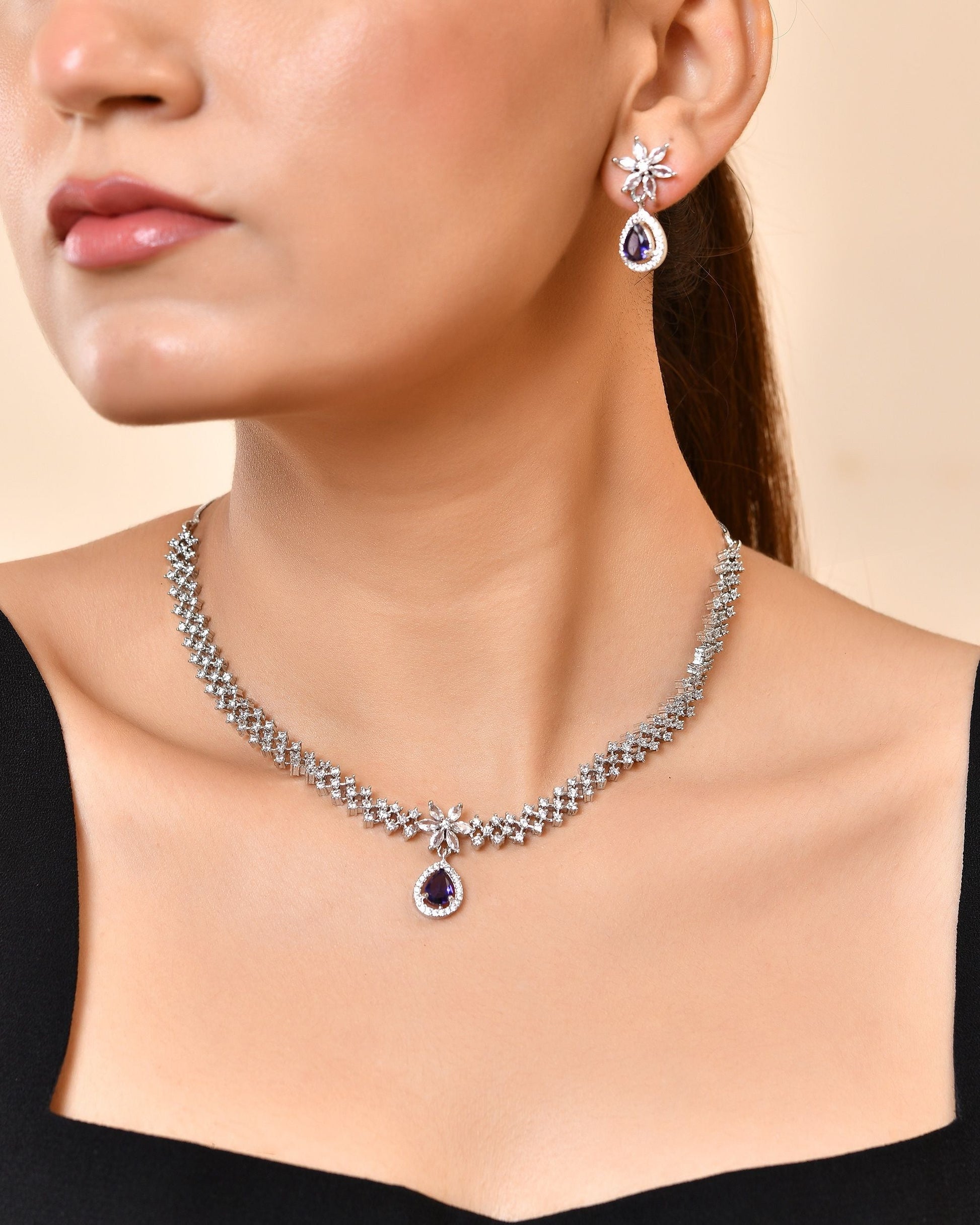 VOJ Silver Plated Purple Drop Shaped Ad Jewellery Set  Grab2Buy VOJ Grab2Buy