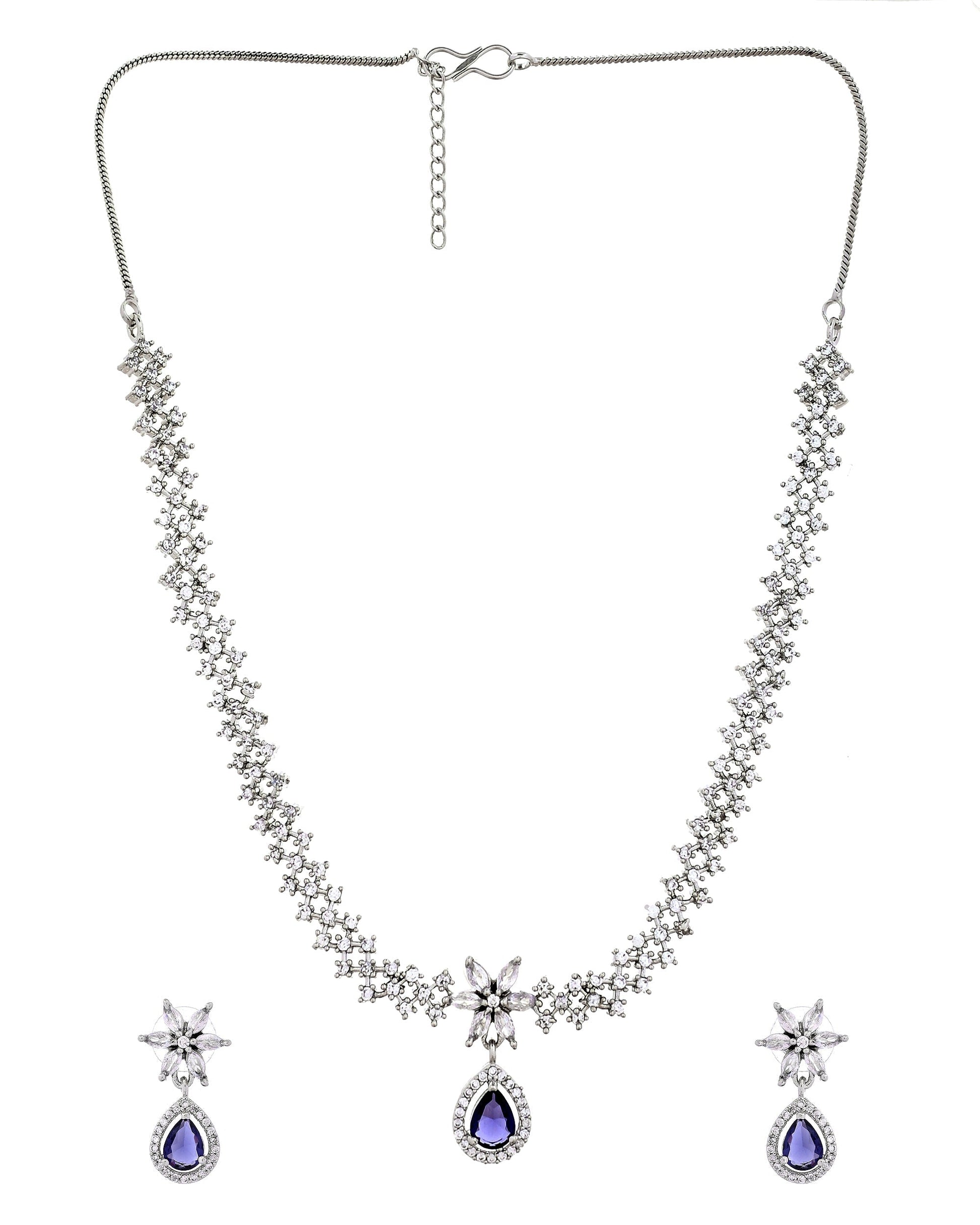 VOJ Silver Plated Purple Drop Shaped Ad Jewellery Set  Grab2Buy VOJ Grab2Buy
