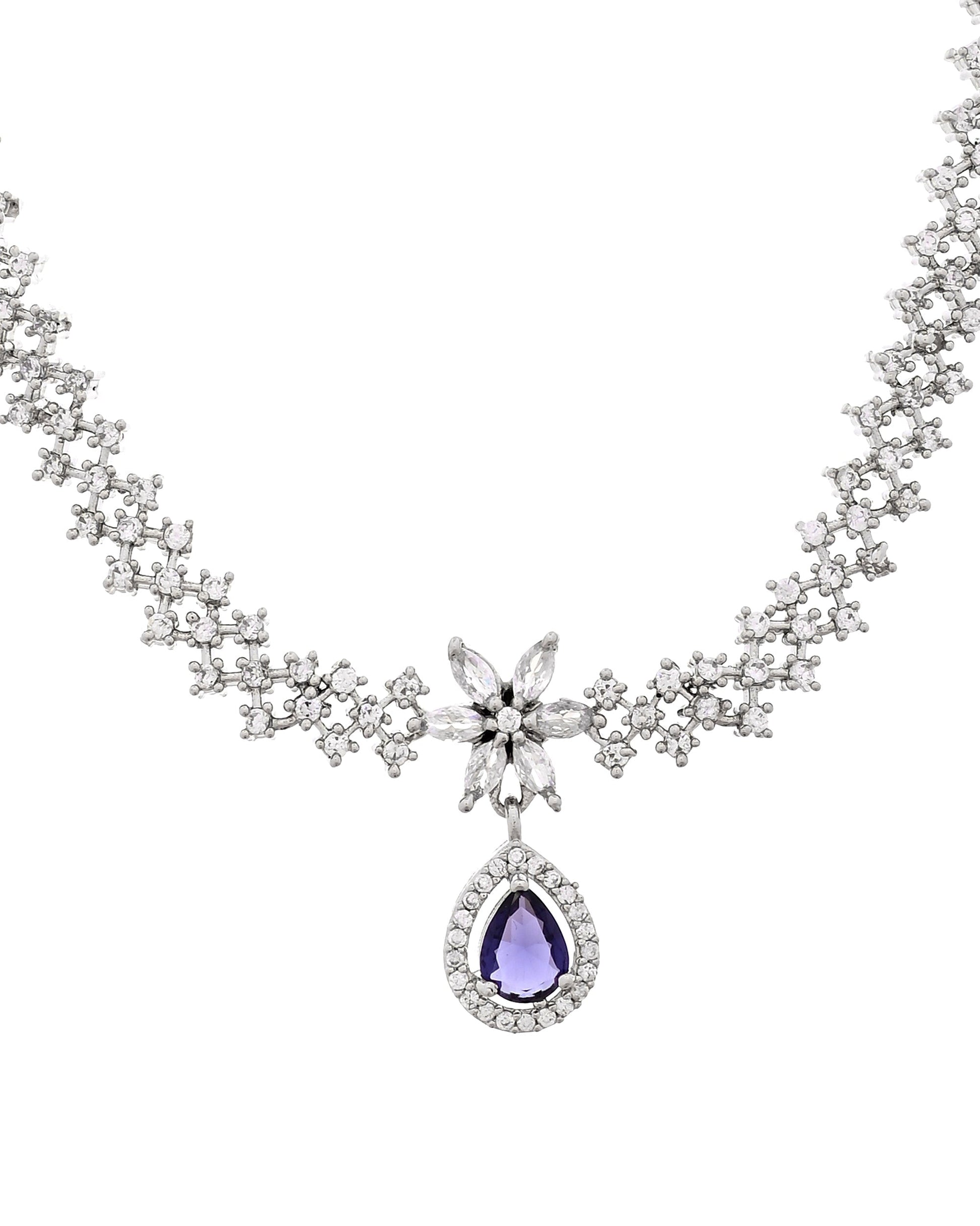 VOJ Silver Plated Purple Drop Shaped Ad Jewellery Set  Grab2Buy VOJ Grab2Buy