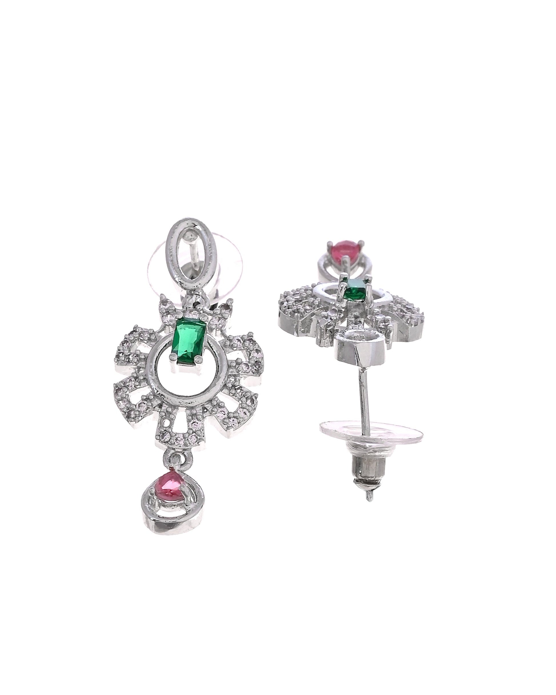 VOJ Silver Plated Ad Stone Studded Designer Necklace Set  Grab2Buy VOJ Grab2Buy
