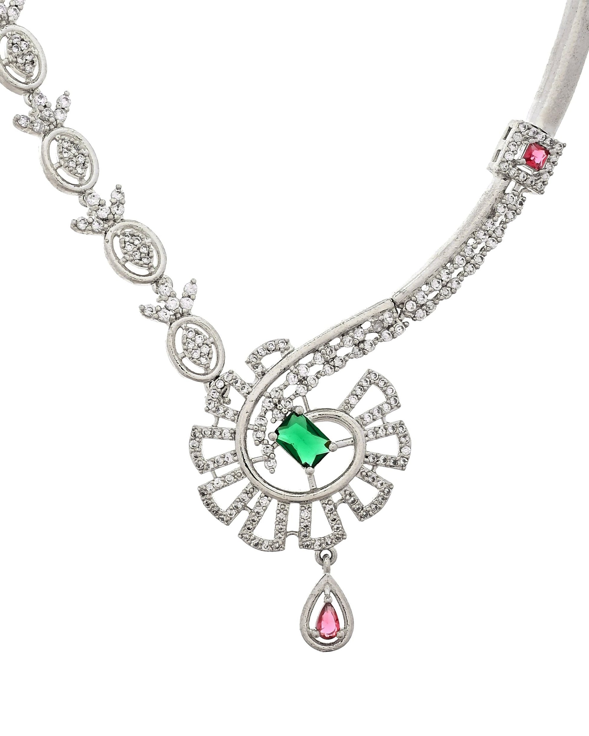 VOJ Silver Plated Ad Stone Studded Designer Necklace Set  Grab2Buy VOJ Grab2Buy