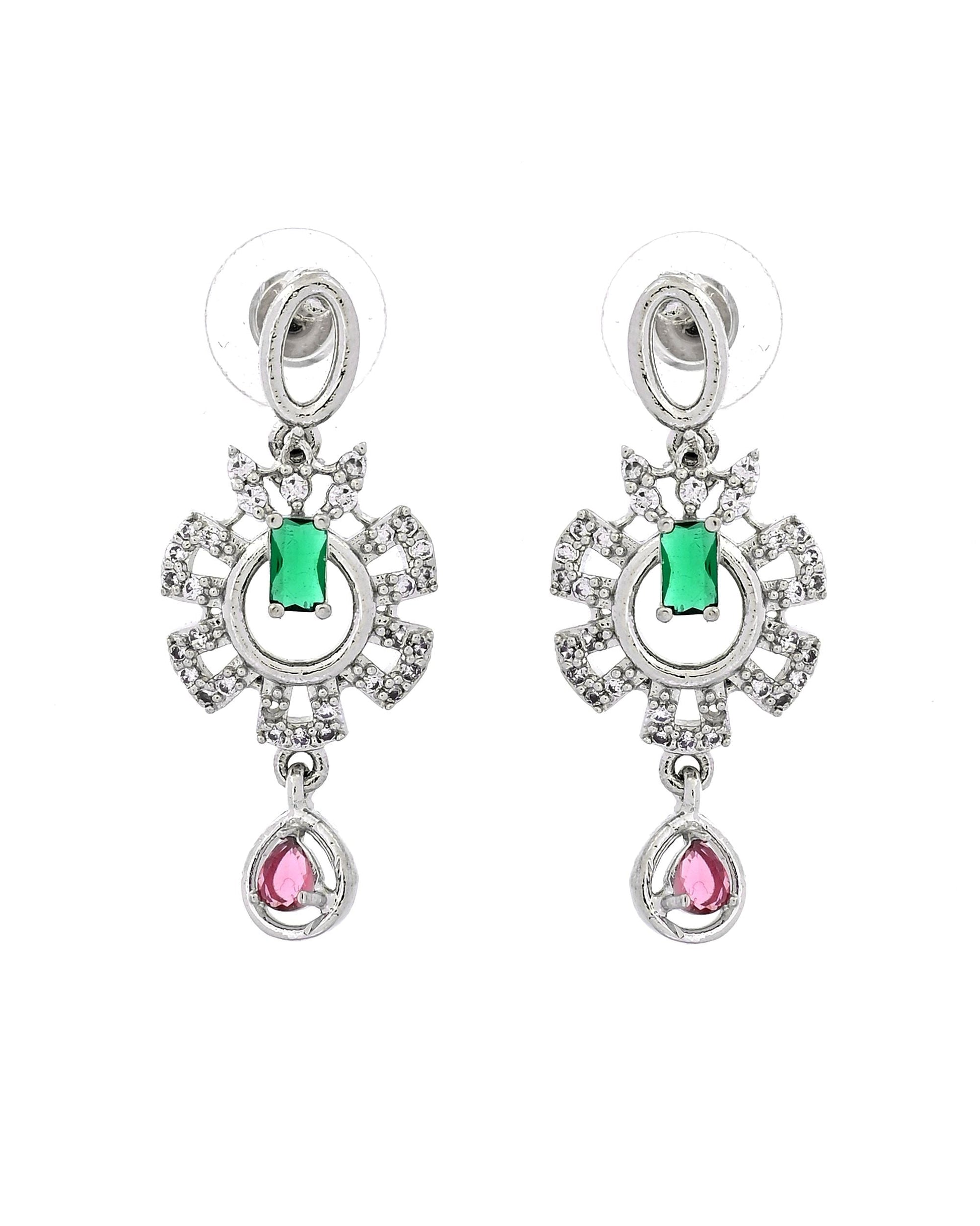 VOJ Silver Plated Ad Stone Studded Designer Necklace Set  Grab2Buy VOJ Grab2Buy