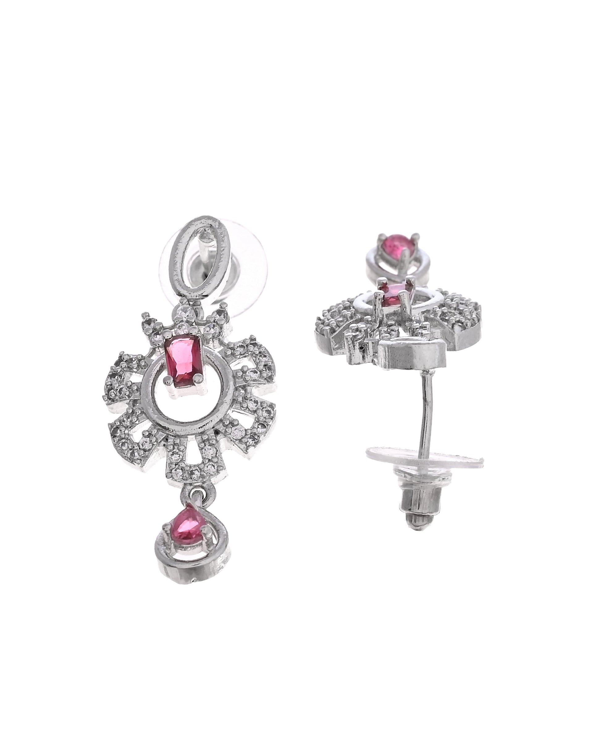 VOJ Silver Plated Ruby Red Ad Stone Studded Designer Necklace Set  Grab2Buy VOJ Grab2Buy