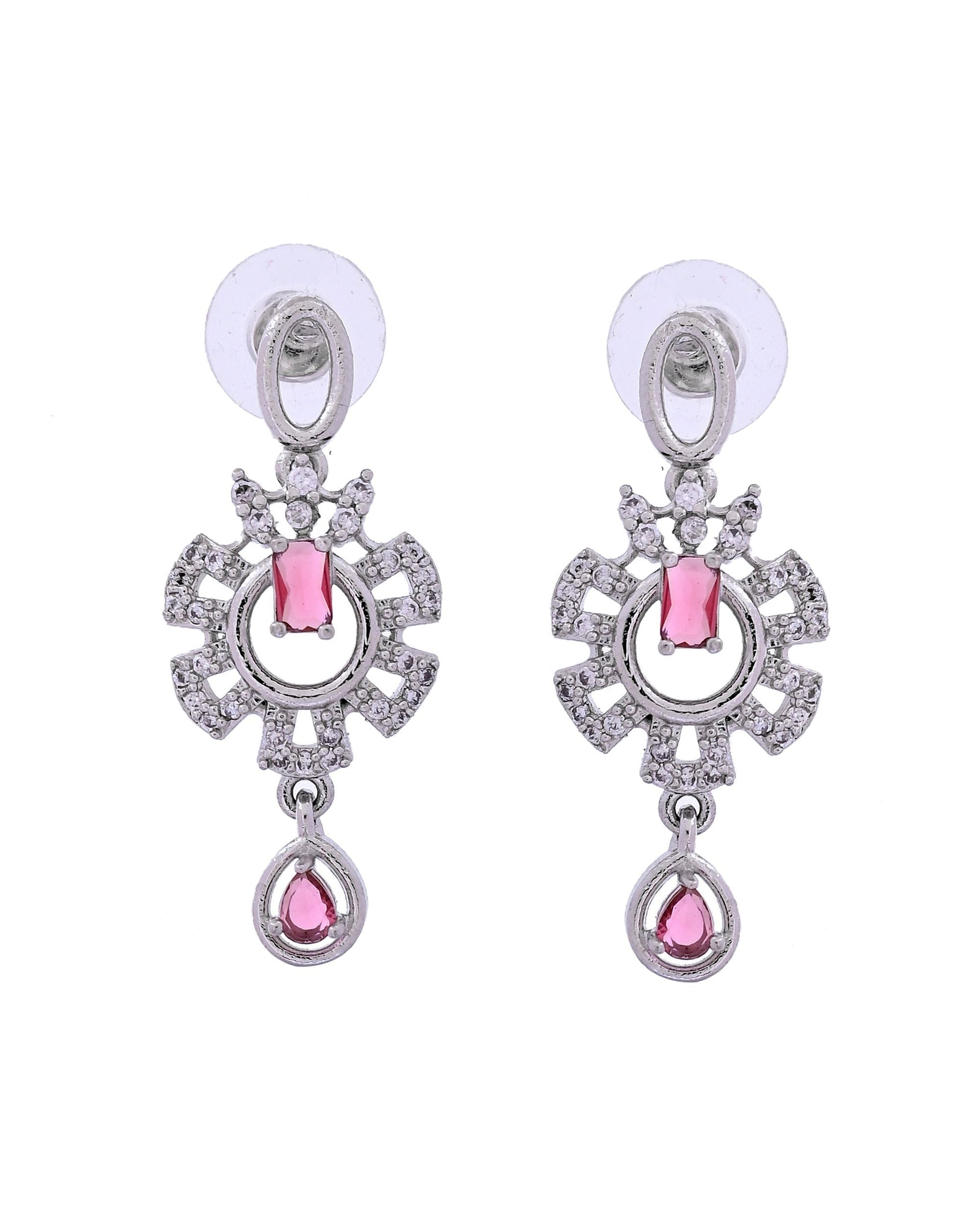 VOJ Silver Plated Ruby Red Ad Stone Studded Designer Necklace Set  Grab2Buy VOJ Grab2Buy
