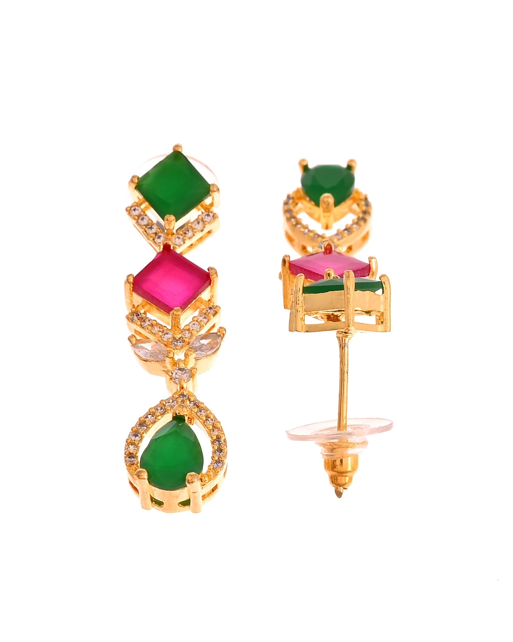 VOJ Gold Plated Green And Red Square Stone Studded Jewellery Set  Grab2Buy VOJ Grab2Buy