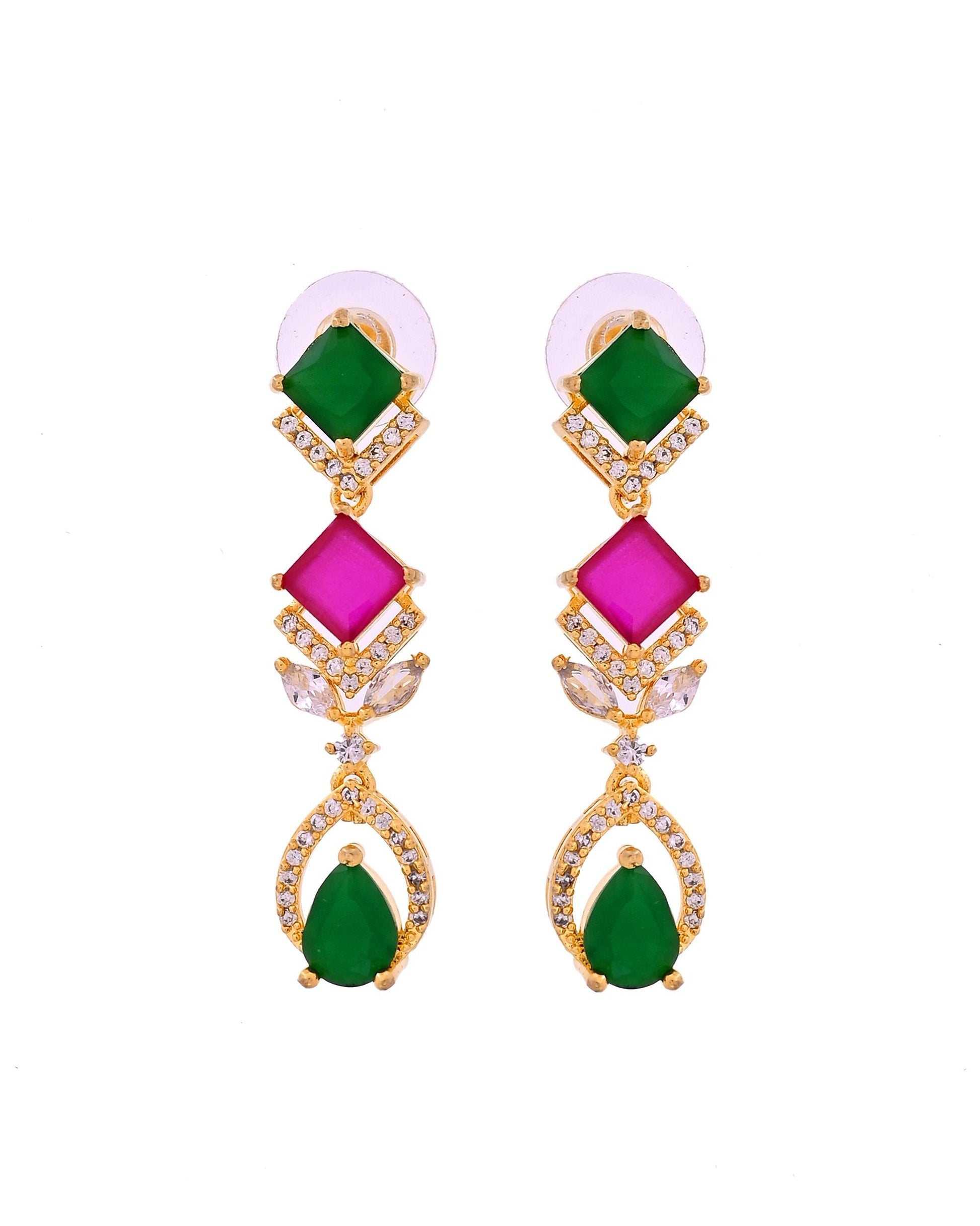 VOJ Gold Plated Green And Red Square Stone Studded Jewellery Set  Grab2Buy VOJ Grab2Buy