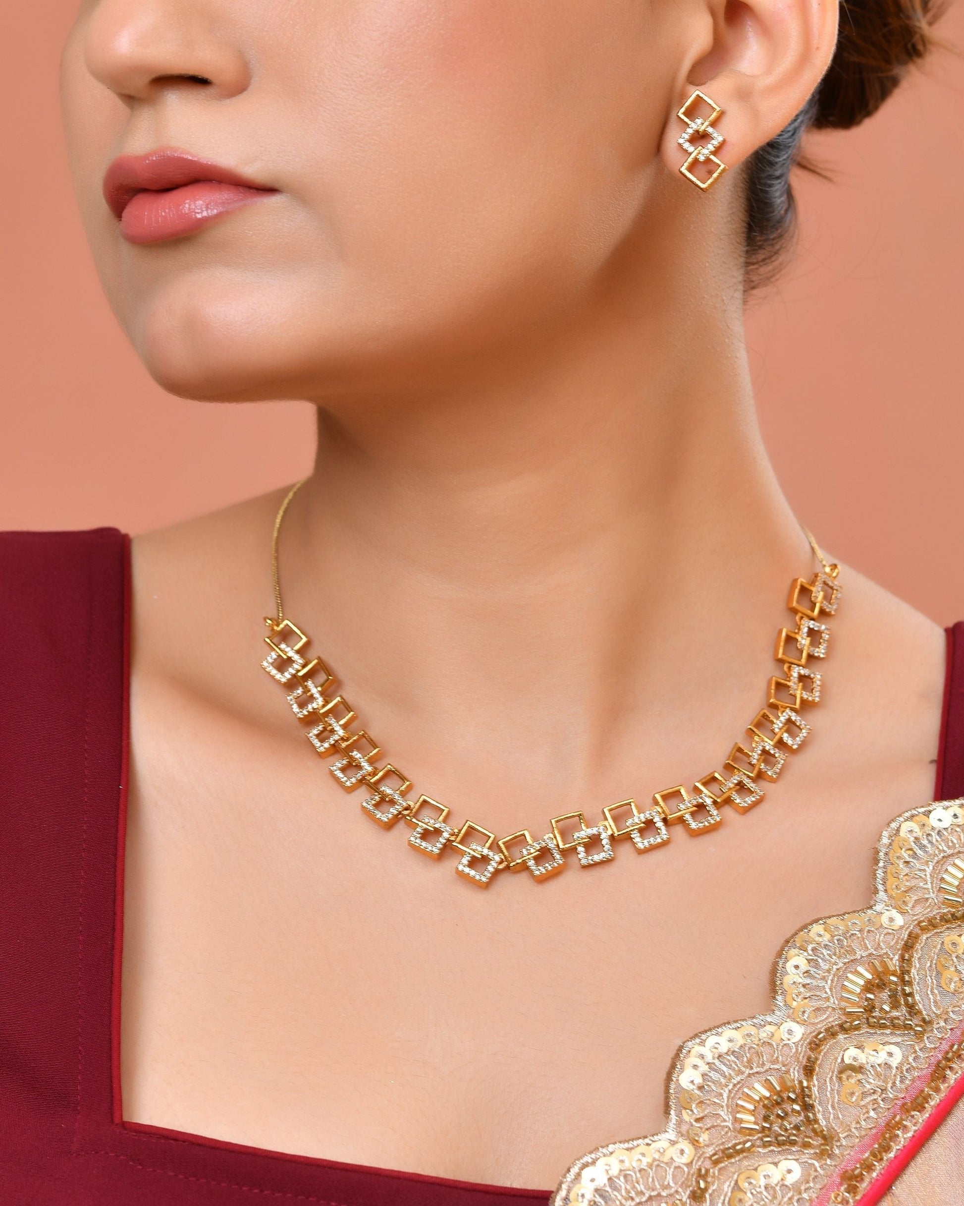 VOJ Gold Plated Geometric Shaped Ad Jewellery Set  Grab2Buy VOJ Grab2Buy