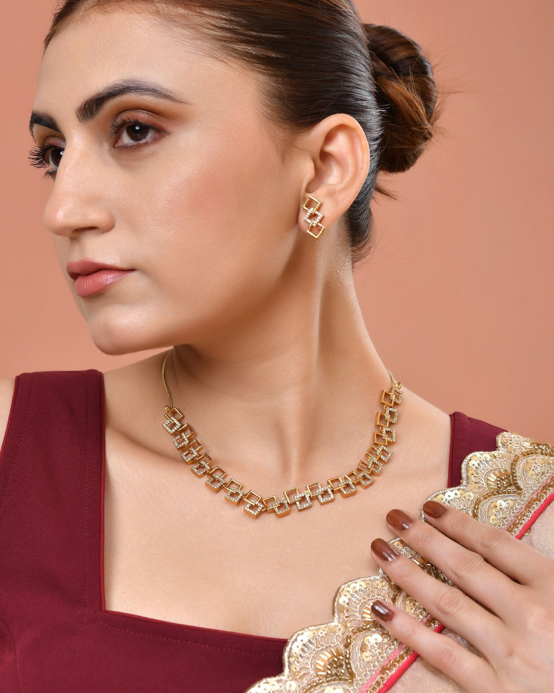 VOJ Gold Plated Geometric Shaped Ad Jewellery Set  Grab2Buy VOJ Grab2Buy