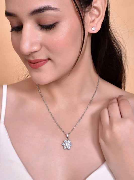 VOJ Silver Plated Flower Pendant Set - Grab2buy