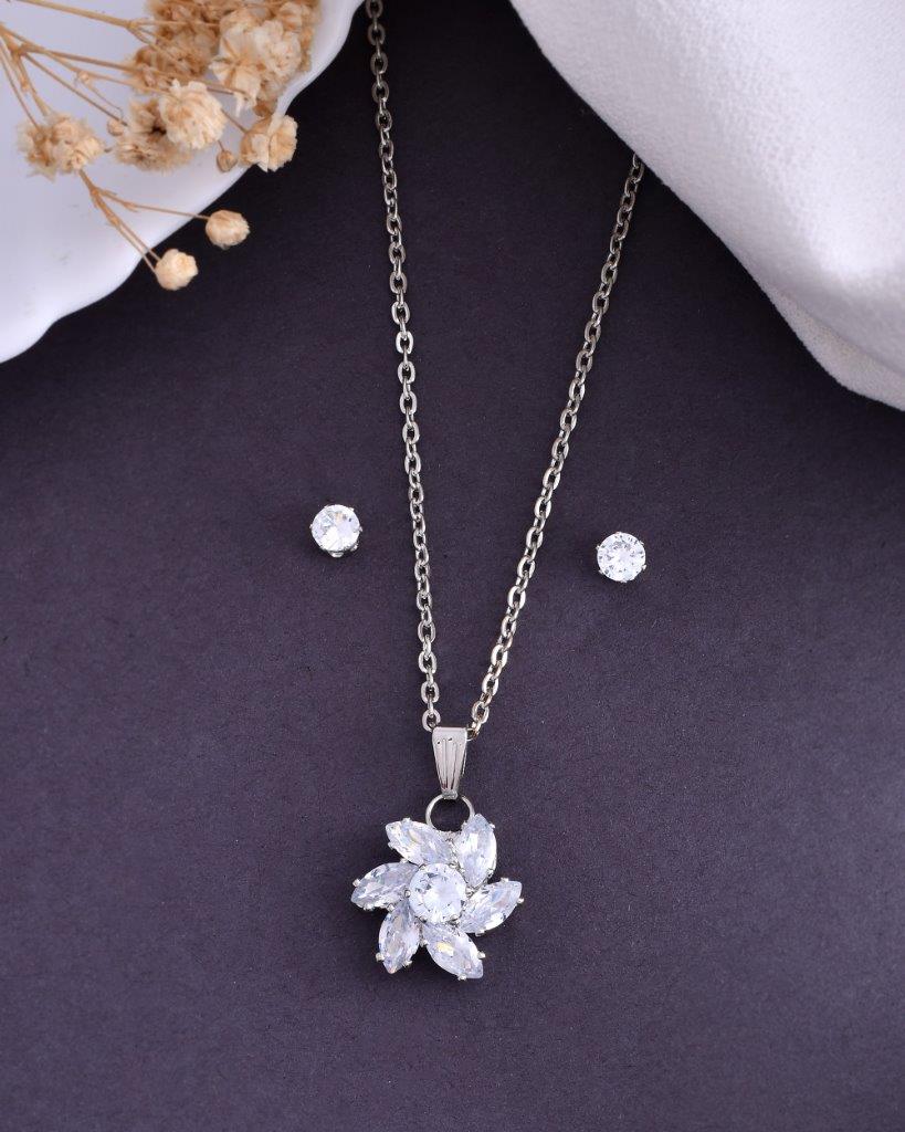 VOJ Silver Plated Flower Pendant Set - Grab2buy