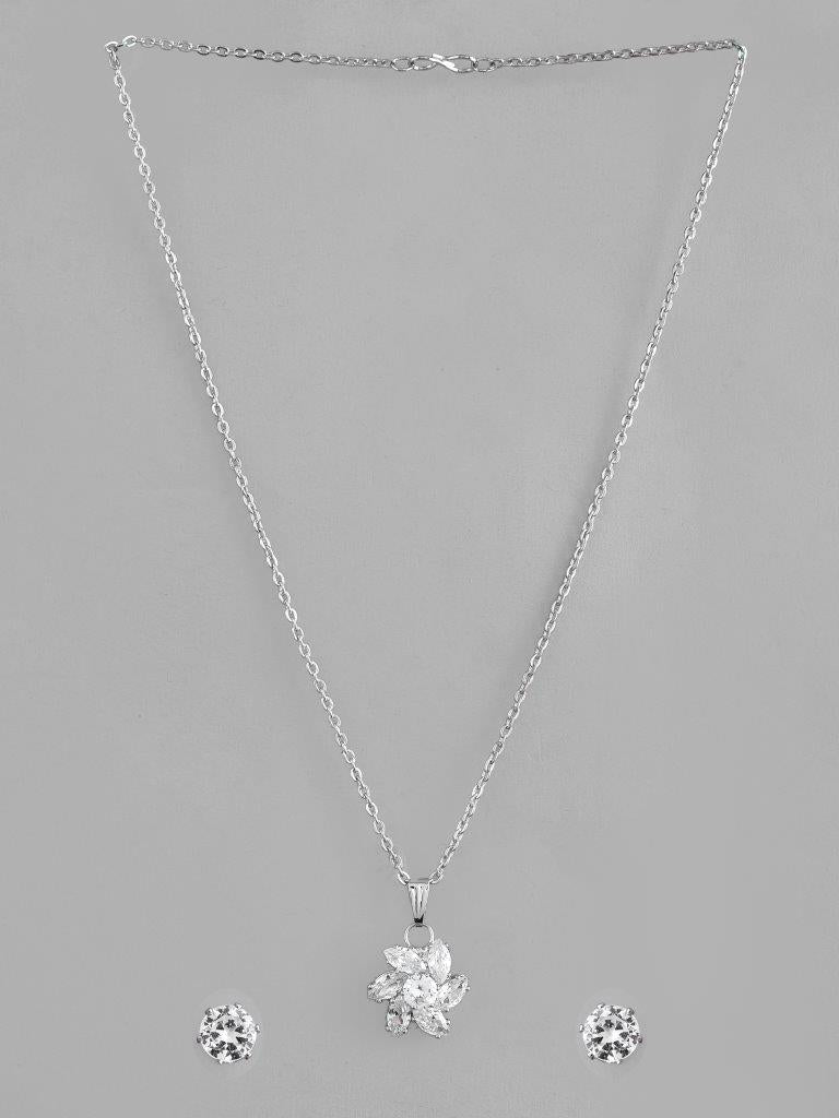 VOJ Silver Plated Flower Pendant Set - Grab2buy