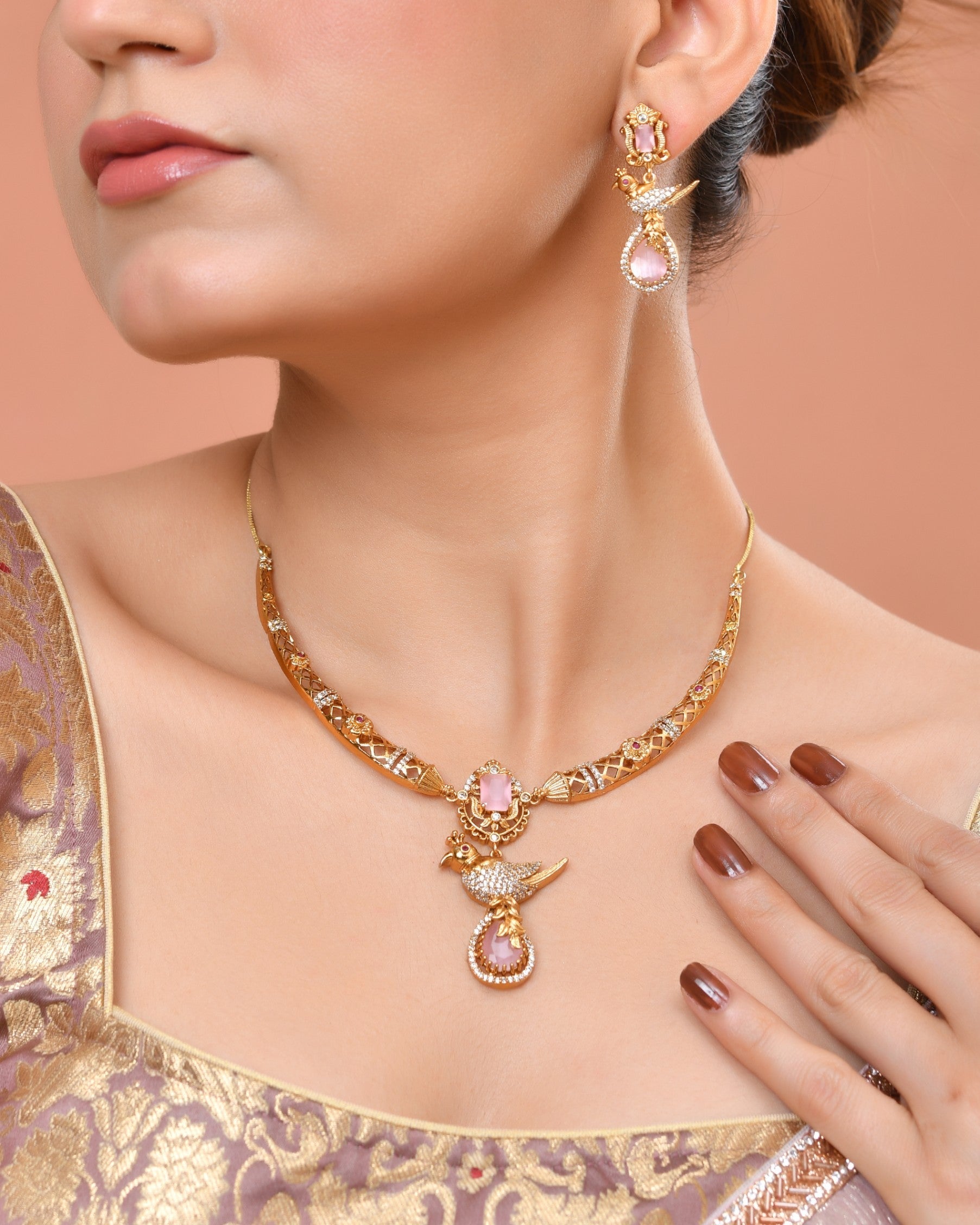 VOJ Gold Plated Bird Shaped Designer Ad Necklace Set  Grab2Buy VOJ Grab2Buy