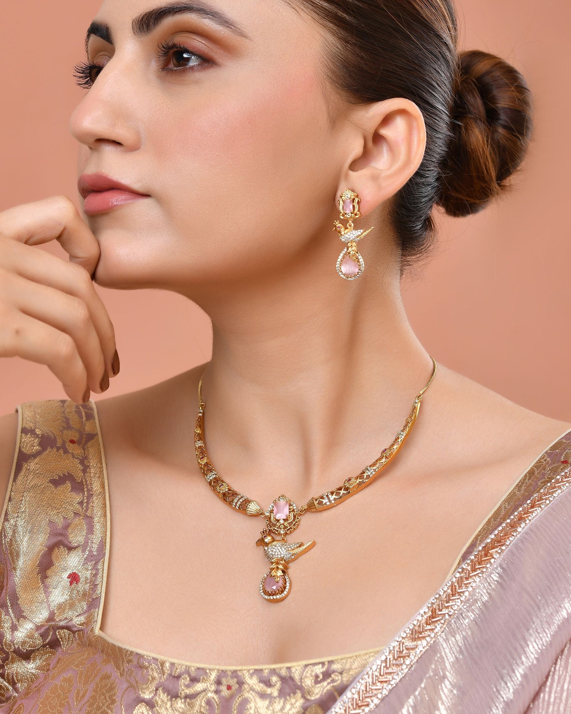 VOJ Gold Plated Bird Shaped Designer Ad Necklace Set  Grab2Buy VOJ Grab2Buy