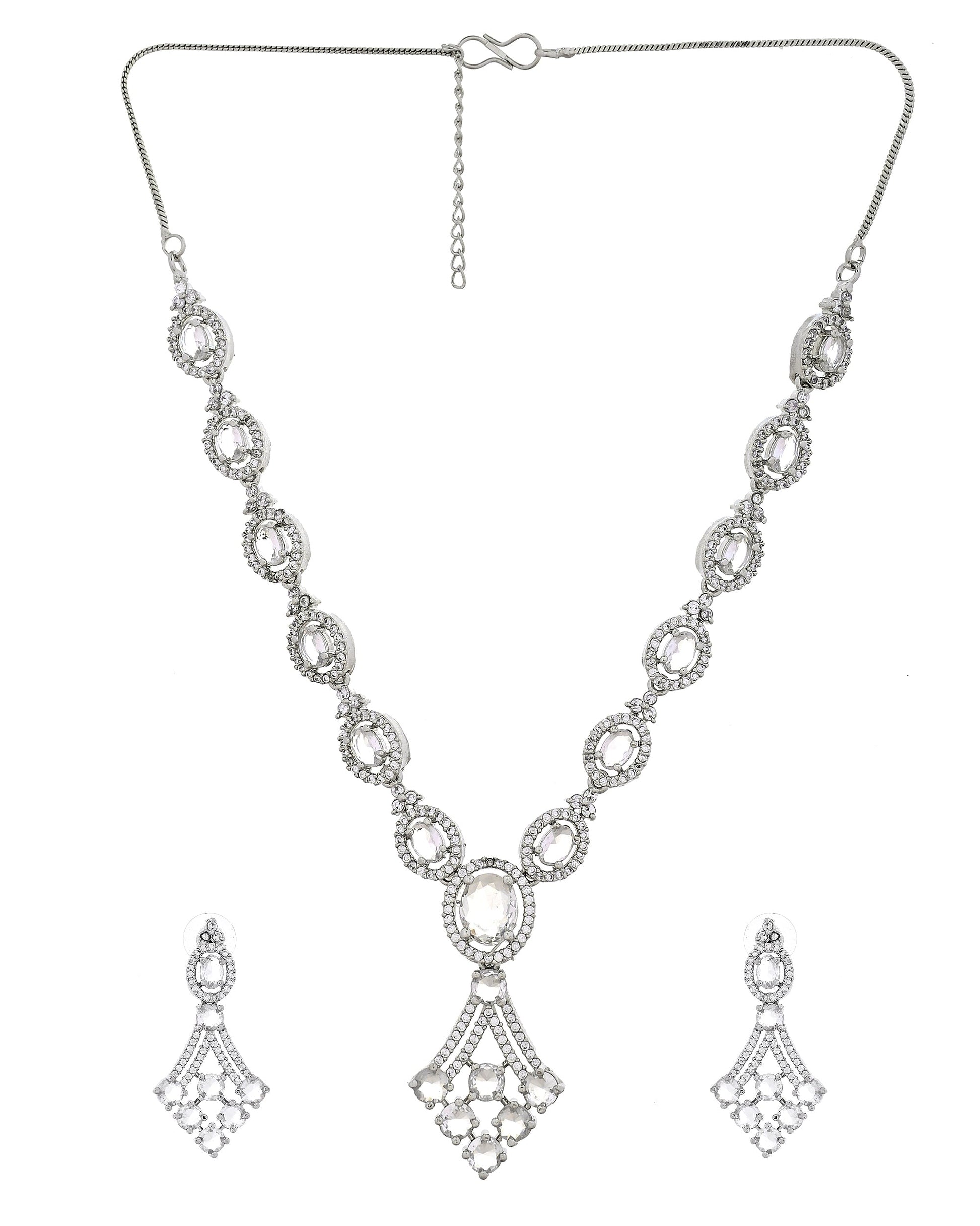 VOJ Silver Plated Ad Stone Studded Necklace Set  Grab2Buy VOJ Grab2Buy