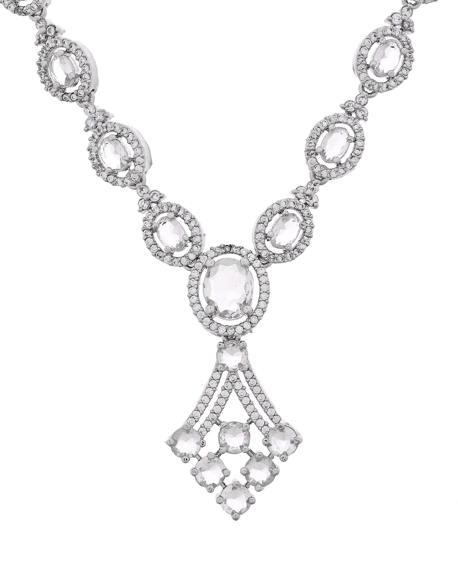 VOJ Silver Plated Ad Stone Studded Necklace Set  Grab2Buy VOJ Grab2Buy