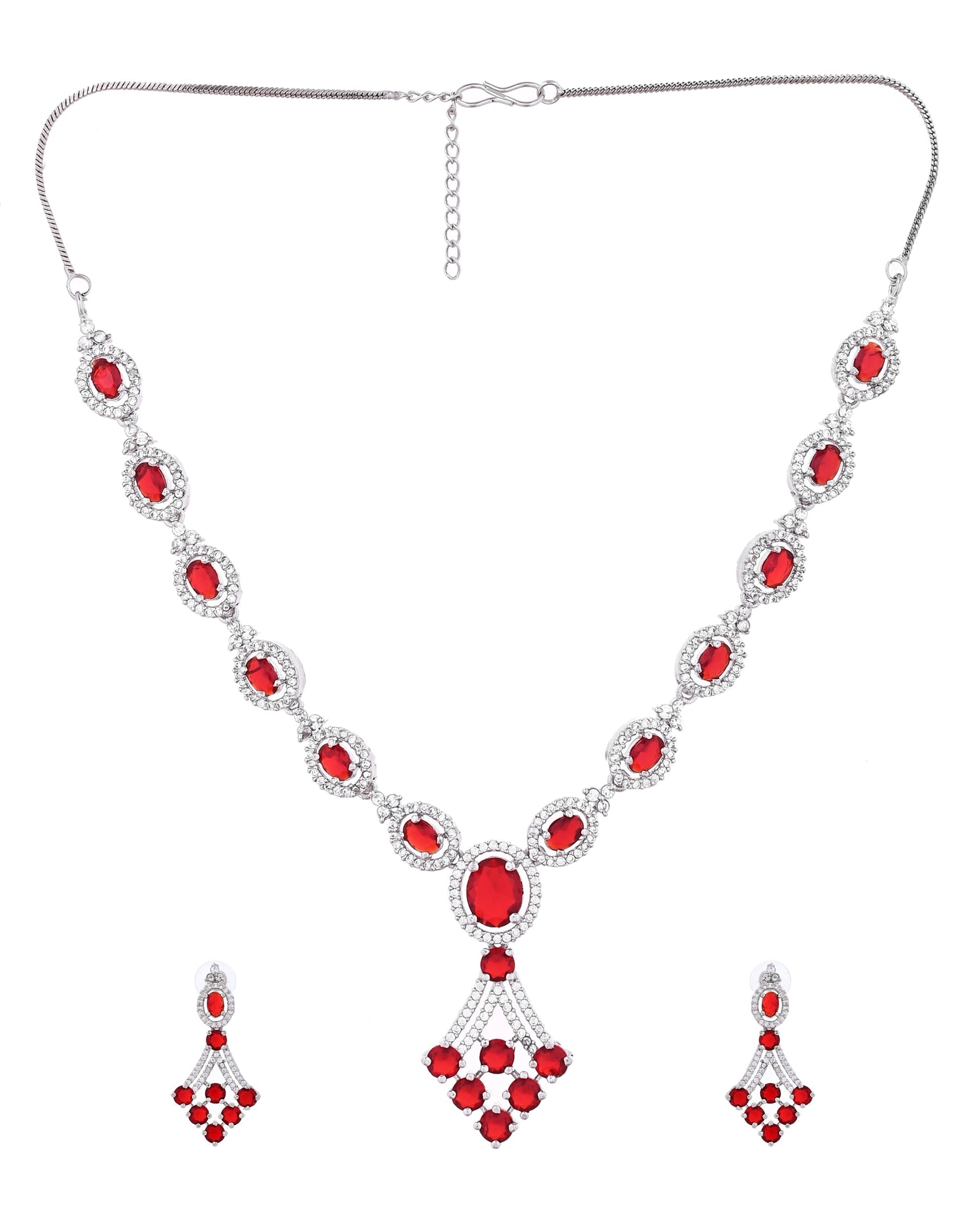 VOJ Silver Plated Ruby Red Ad Stone Studded Necklace Set  Grab2Buy VOJ Grab2Buy