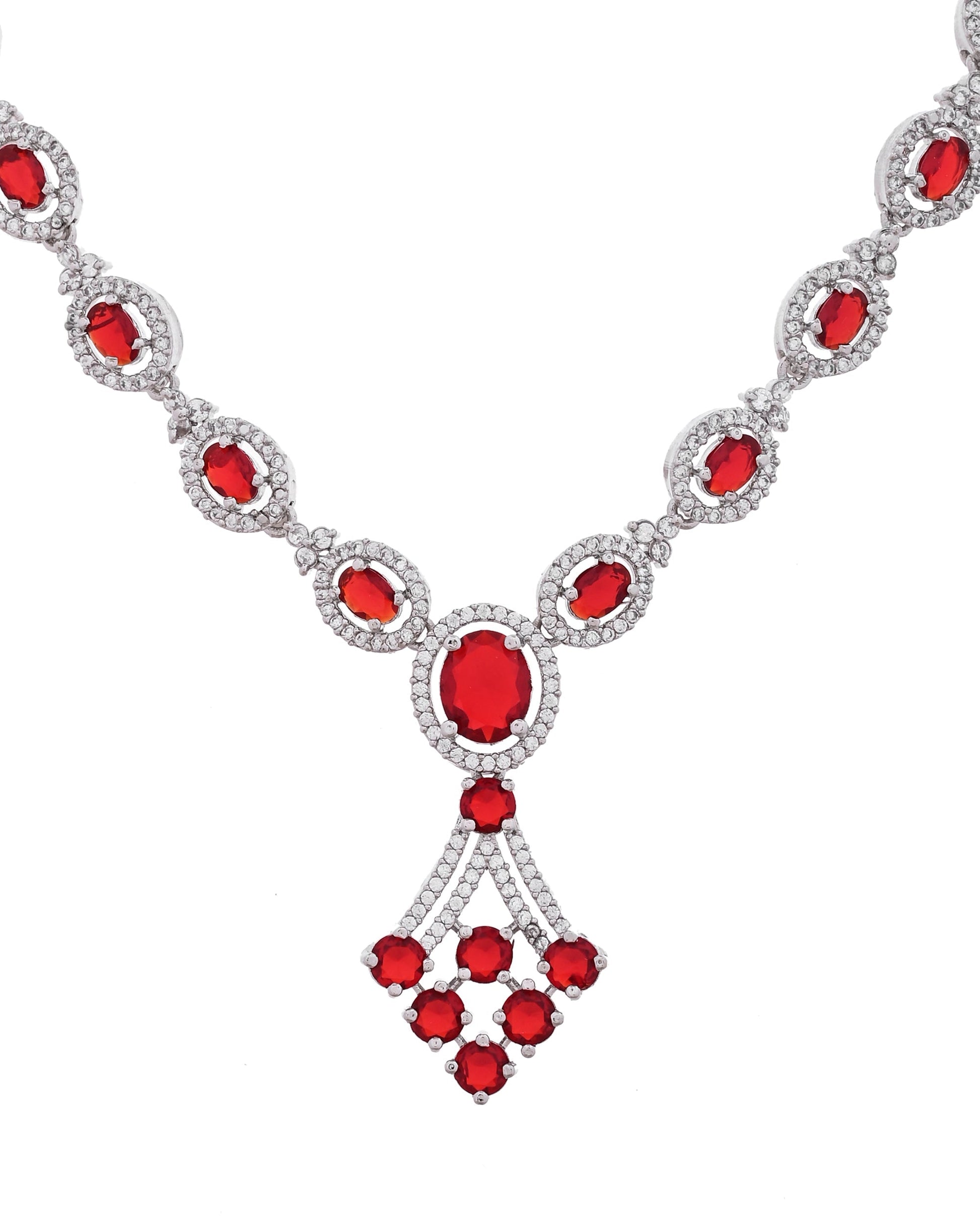 VOJ Silver Plated Ruby Red Ad Stone Studded Necklace Set  Grab2Buy VOJ Grab2Buy