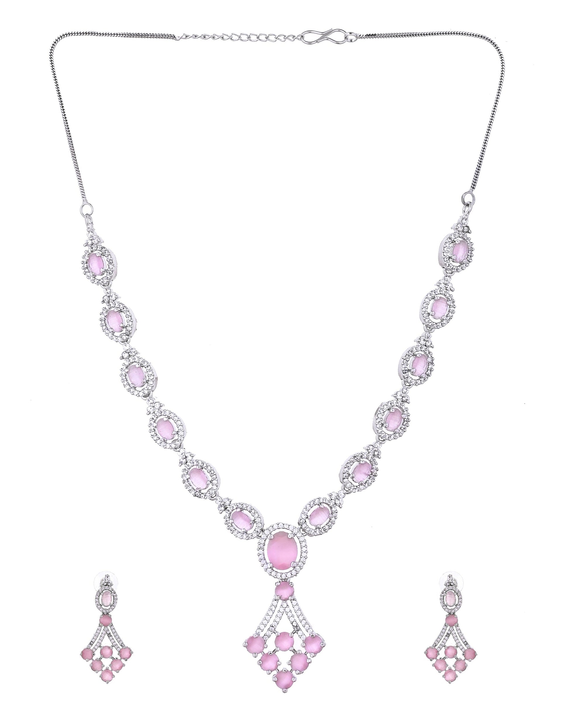 VOJ Silver Plated Baby Pink Ad Stone Studded Necklace Set  Grab2Buy VOJ Grab2Buy