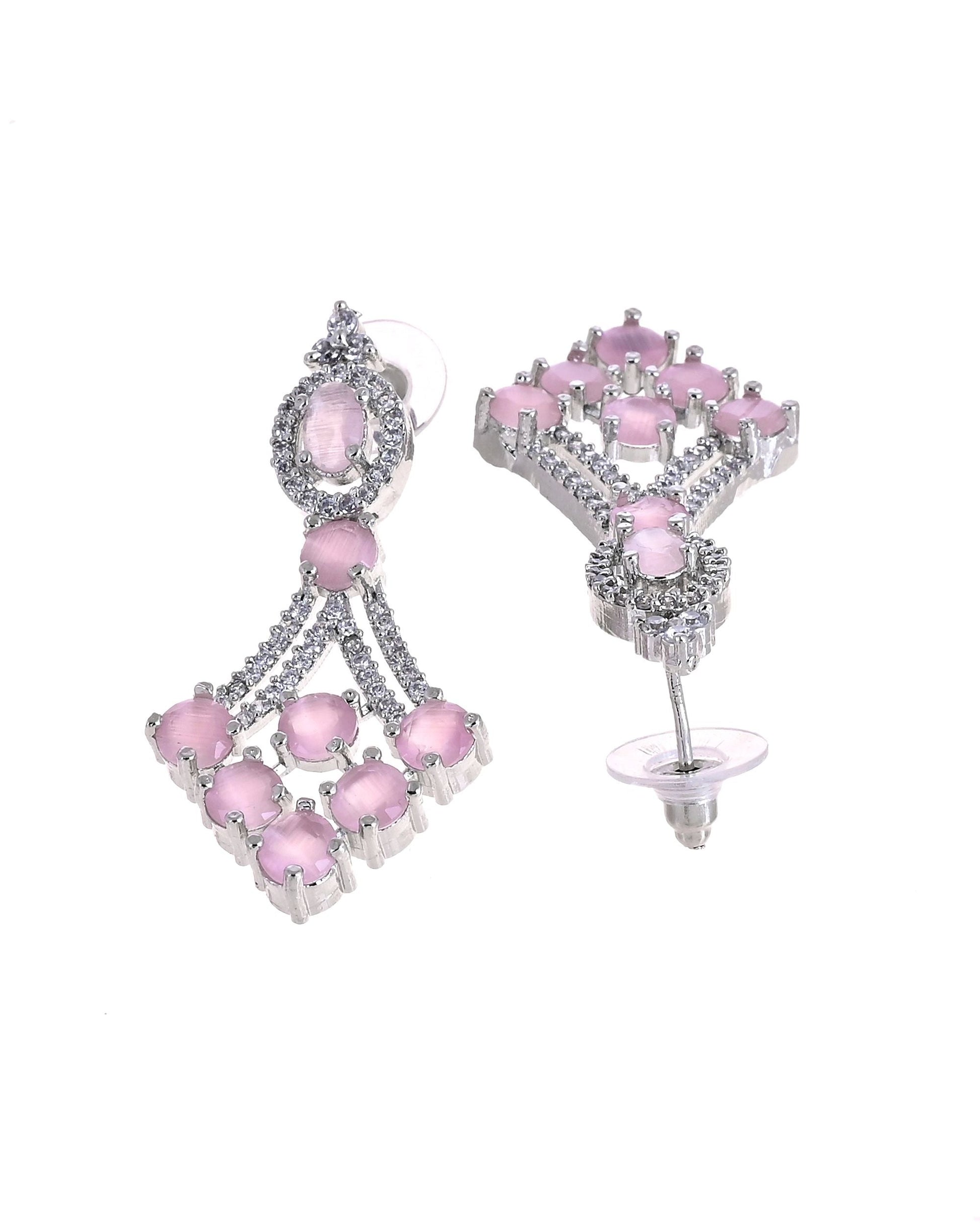 VOJ Silver Plated Baby Pink Ad Stone Studded Necklace Set  Grab2Buy VOJ Grab2Buy