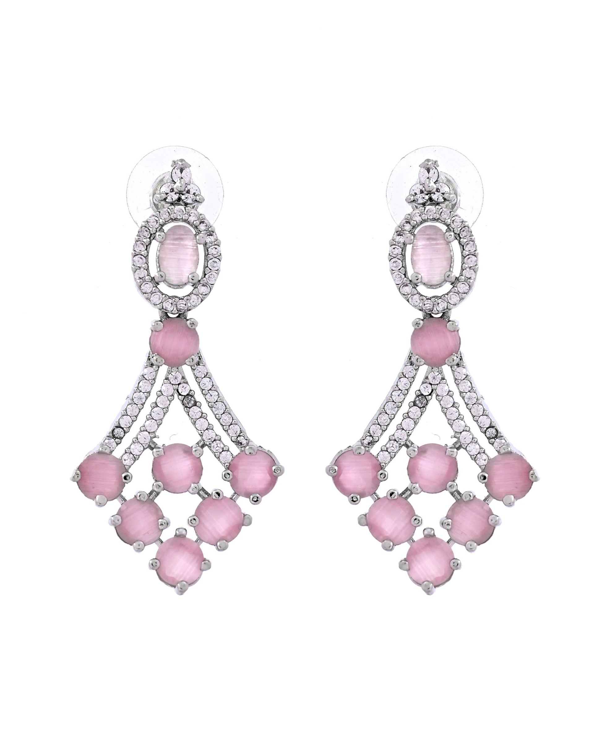 VOJ Silver Plated Baby Pink Ad Stone Studded Necklace Set  Grab2Buy VOJ Grab2Buy