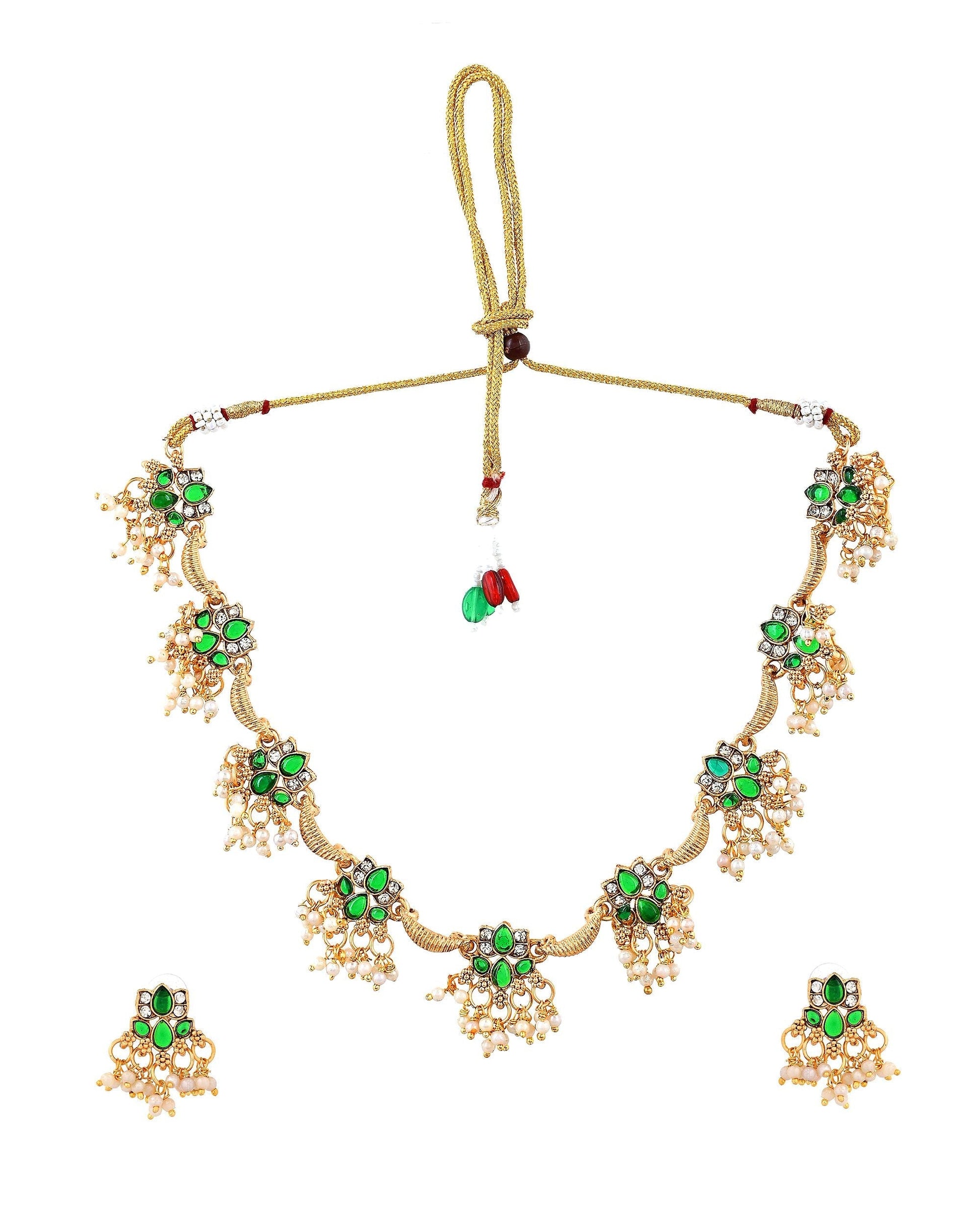 VOJ Gold Tone Green Floral Necklace Set  Grab2Buy VOJ Grab2Buy