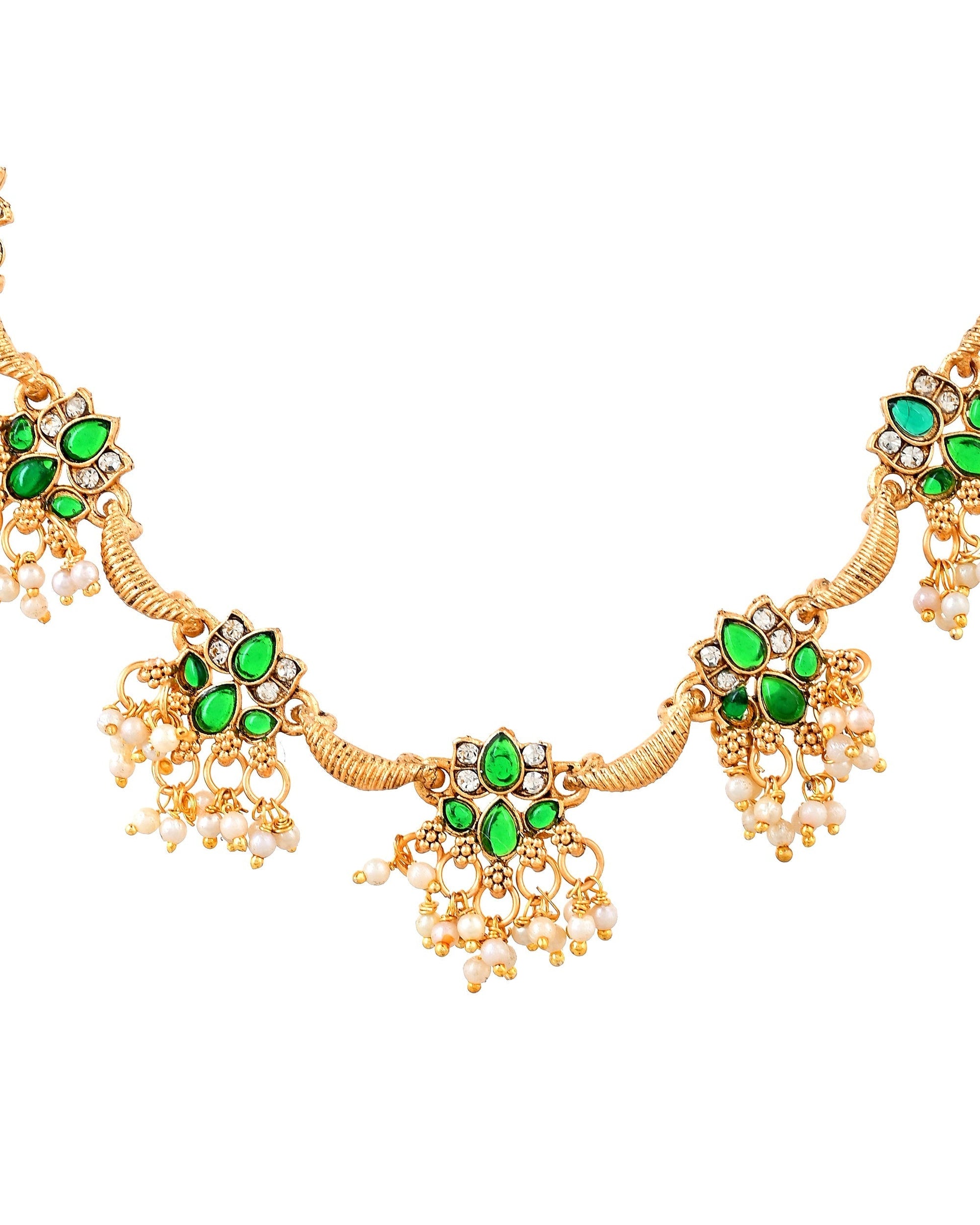 VOJ Gold Tone Green Floral Necklace Set  Grab2Buy VOJ Grab2Buy