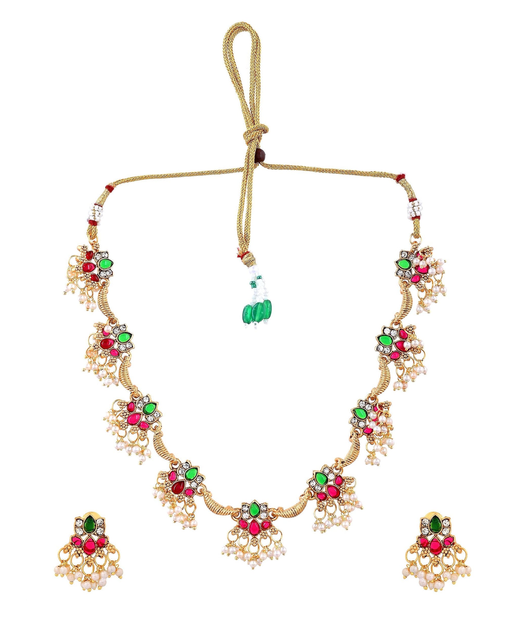 VOJ Gold Tone Multi Colour Floral Necklace Set  Grab2Buy VOJ Grab2Buy