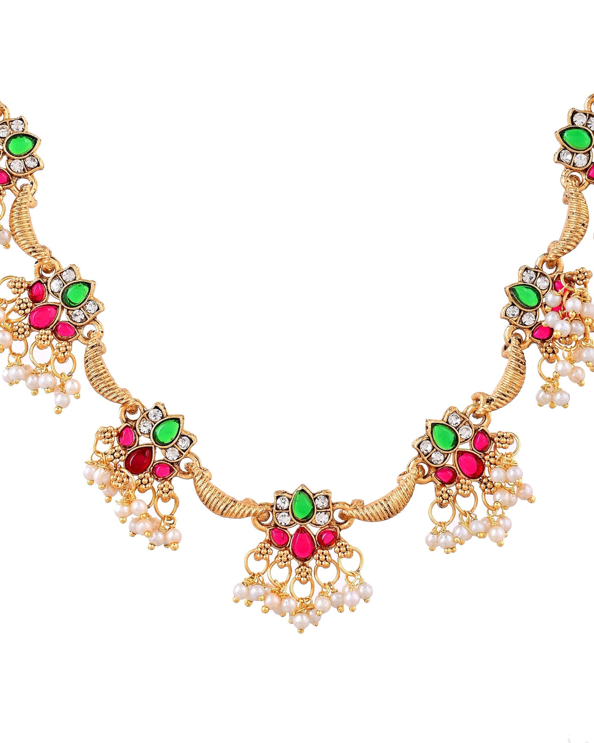 VOJ Gold Tone Multi Colour Floral Necklace Set  Grab2Buy VOJ Grab2Buy