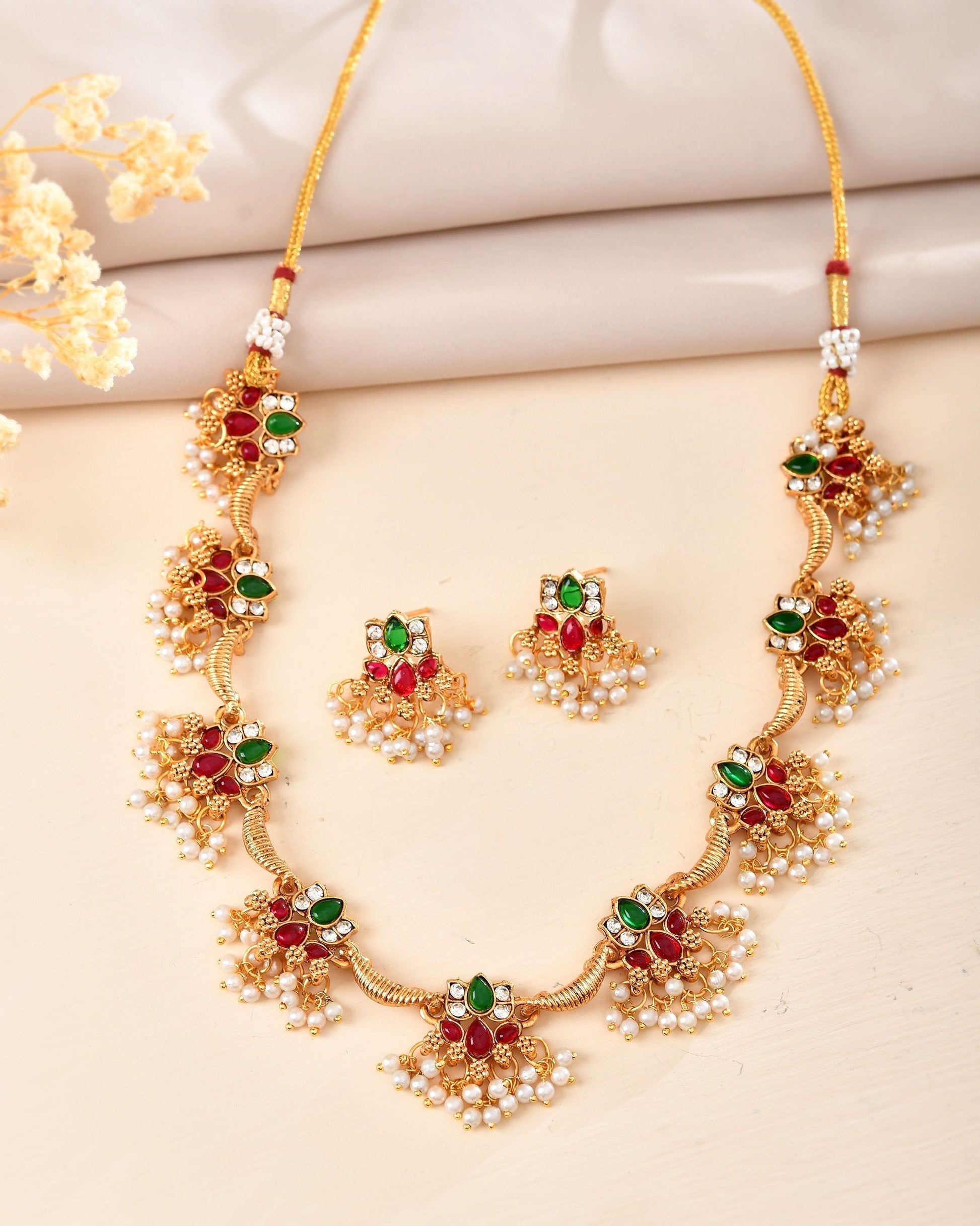 VOJ Gold Tone Multi Colour Floral Necklace Set  Grab2Buy VOJ Grab2Buy