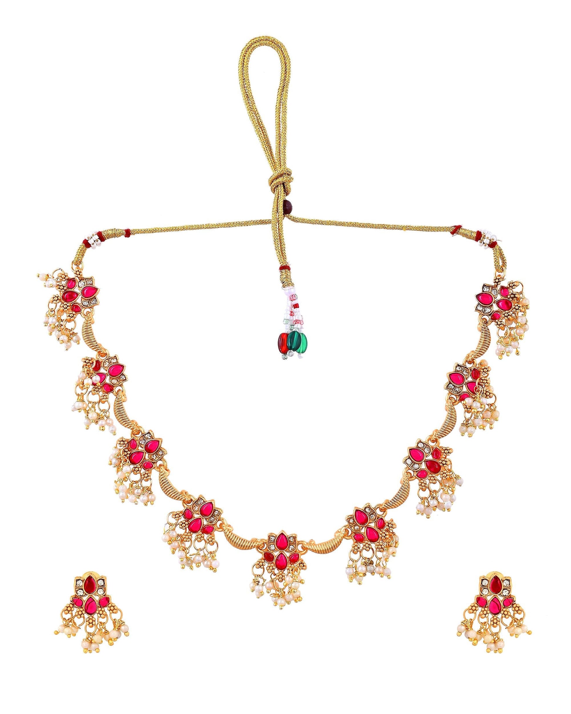 VOJ Gold Tone Ruby Red Floral Necklace Set  Grab2Buy VOJ Grab2Buy