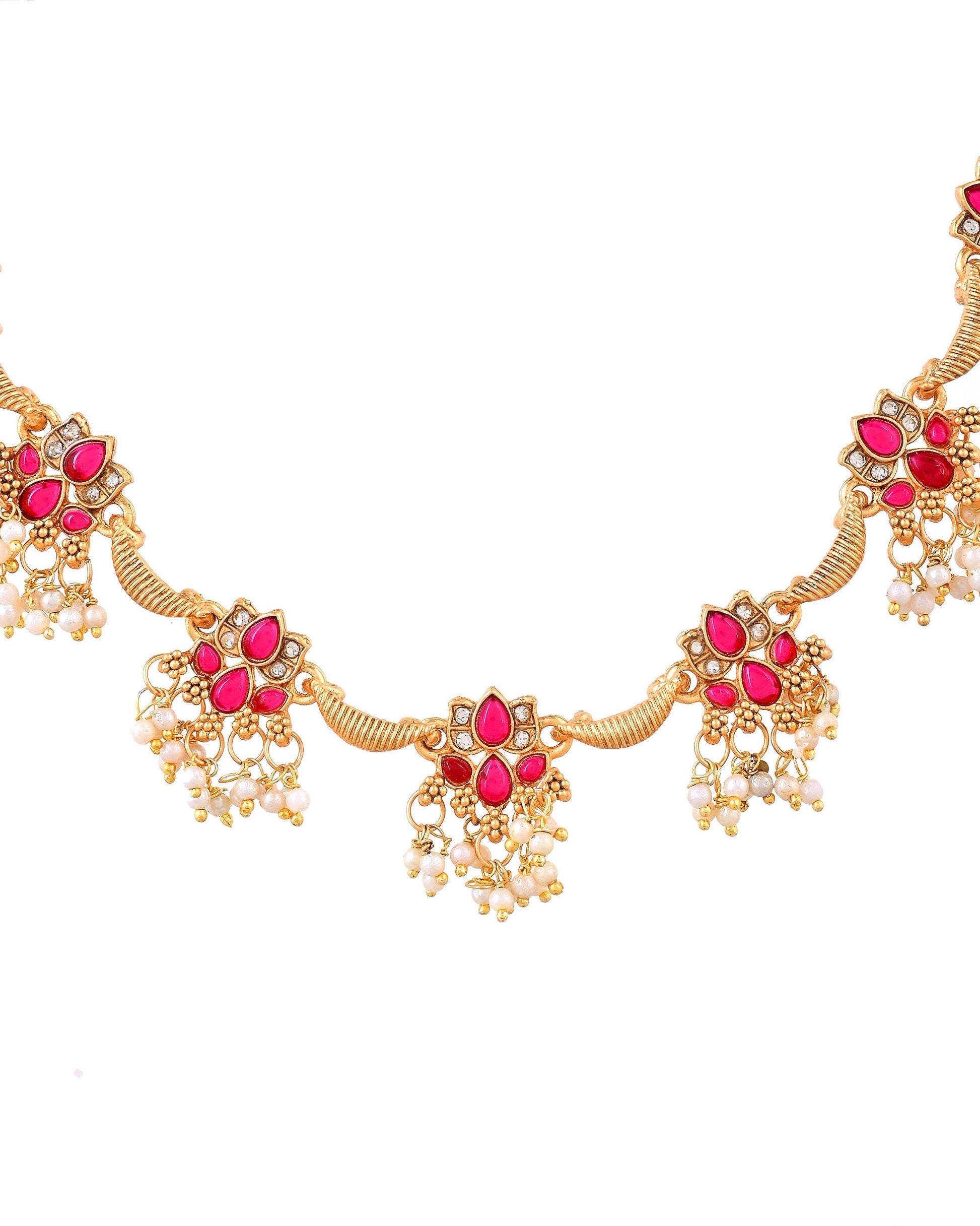 VOJ Gold Tone Ruby Red Floral Necklace Set  Grab2Buy VOJ Grab2Buy