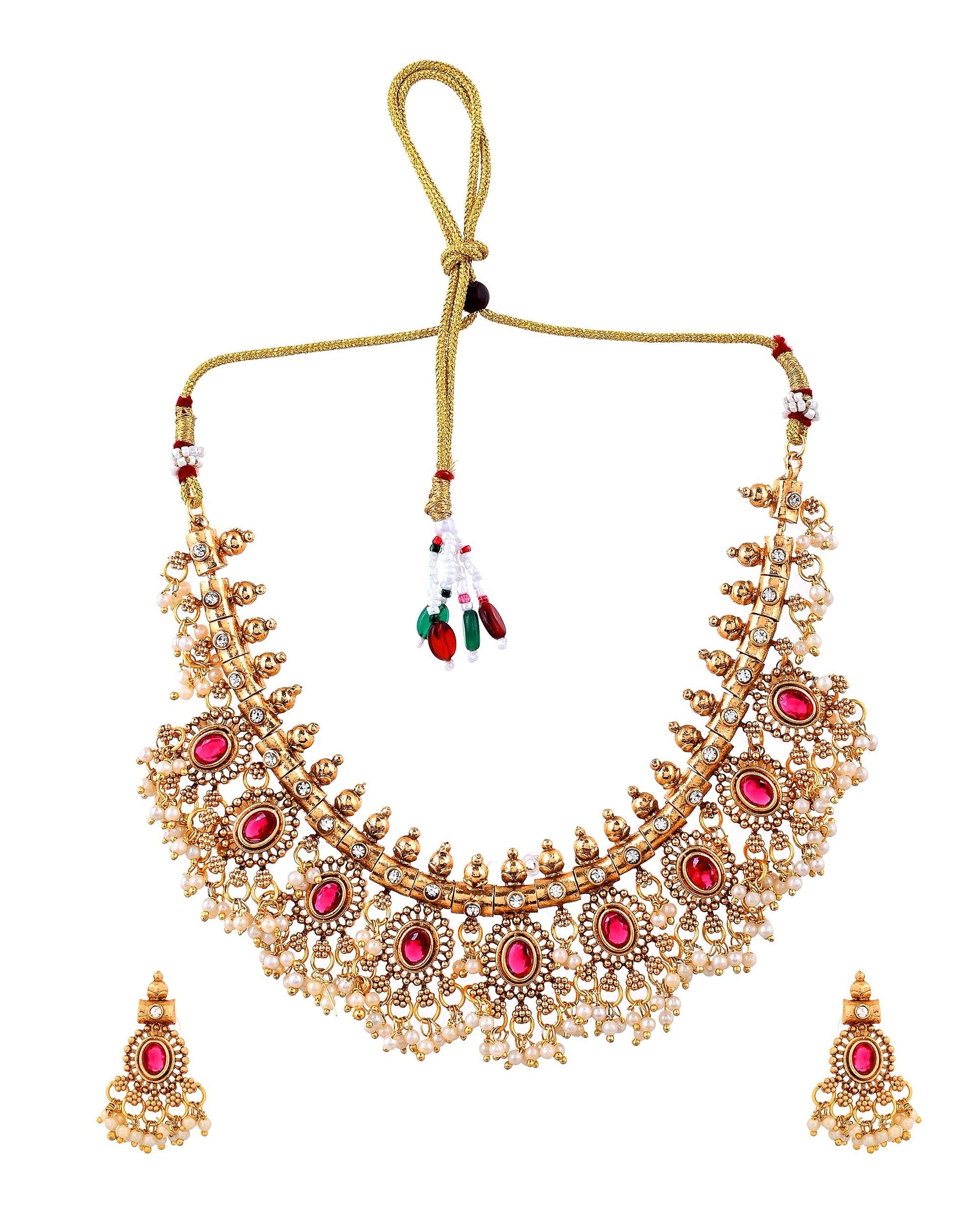 VOJ Gold Plated Ruby Red Stone Oval Jewellery Set  Grab2Buy VOJ Grab2Buy