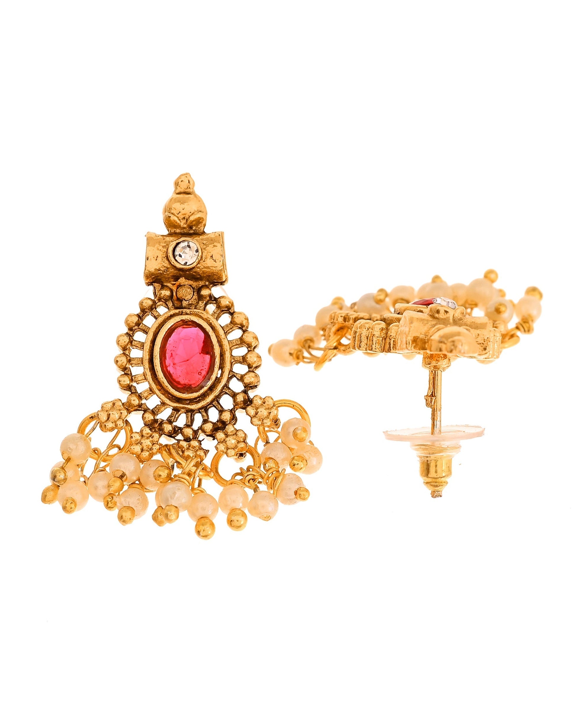 VOJ Gold Plated Ruby Red Stone Oval Jewellery Set  Grab2Buy VOJ Grab2Buy