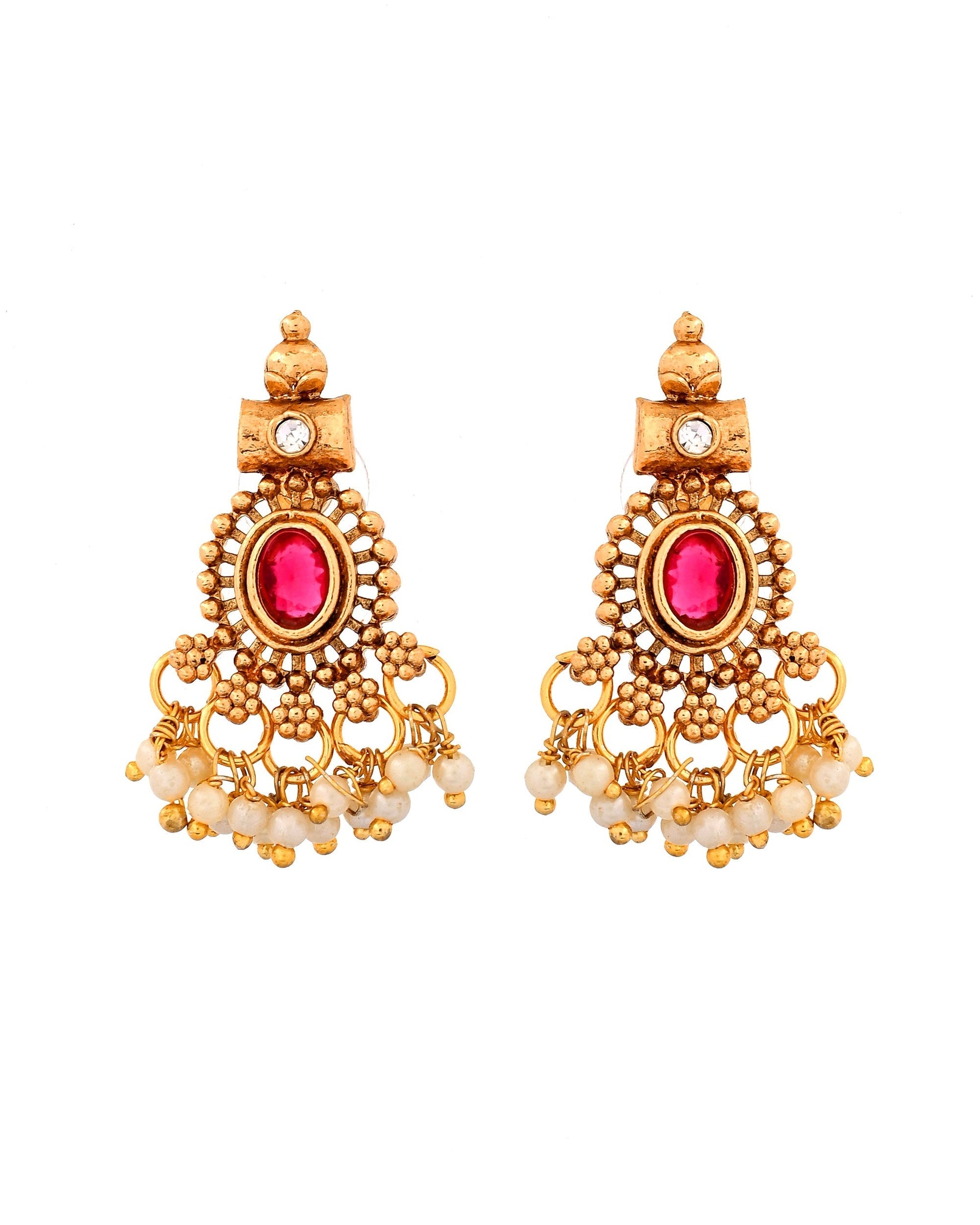 VOJ Gold Plated Ruby Red Stone Oval Jewellery Set  Grab2Buy VOJ Grab2Buy