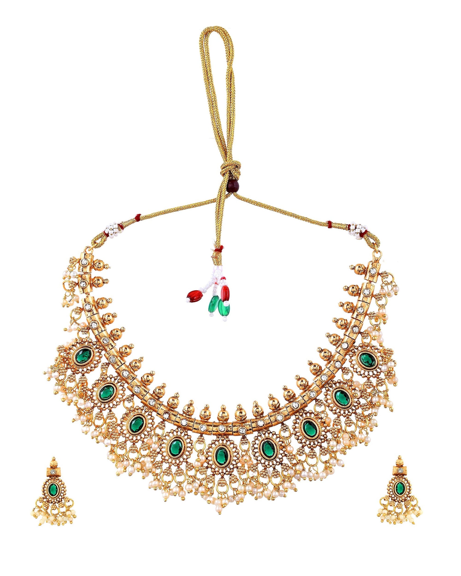 VOJ Gold Plated Green Stone Oval Jewellery Set  Grab2Buy VOJ Grab2Buy