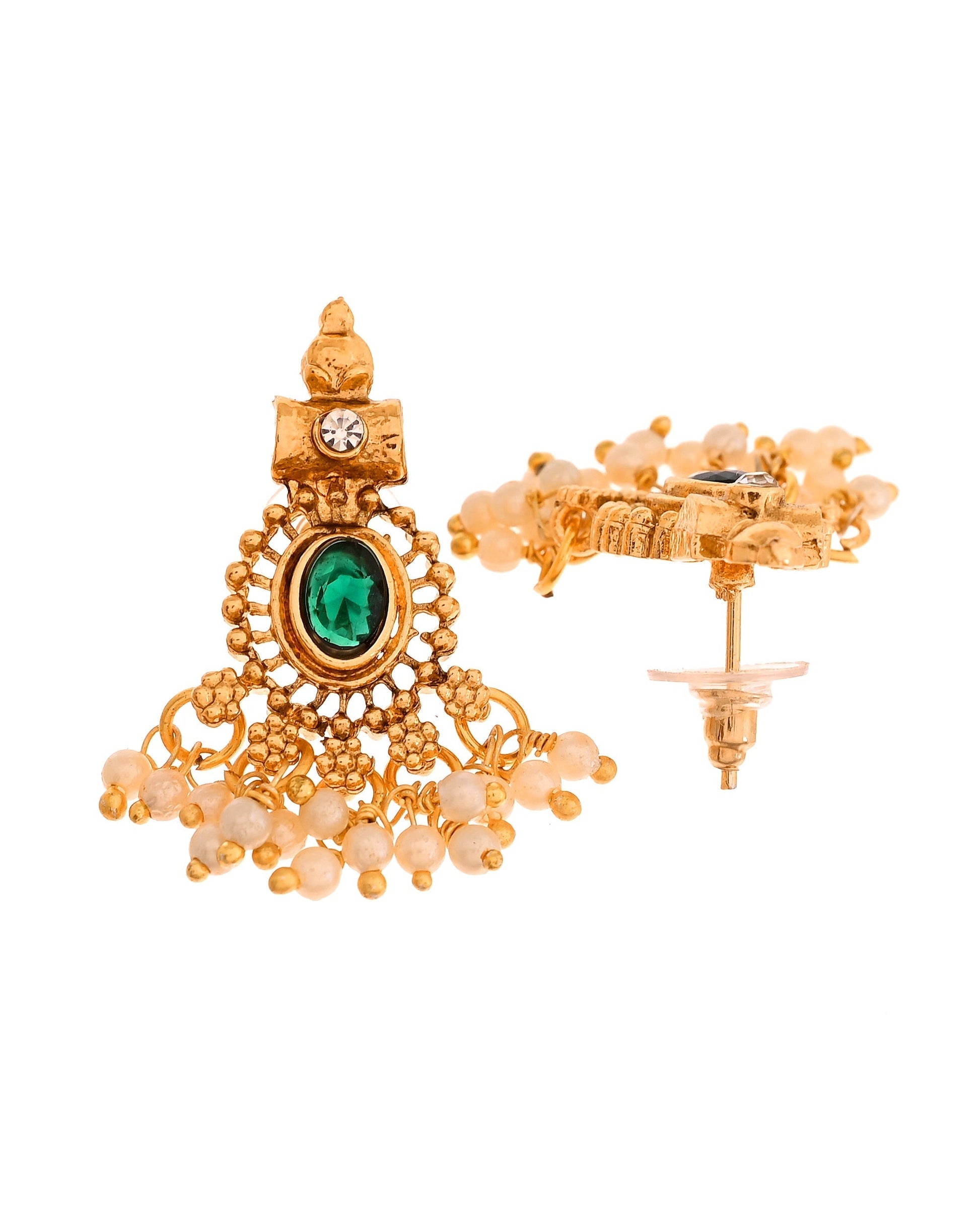 VOJ Gold Plated Green Stone Oval Jewellery Set  Grab2Buy VOJ Grab2Buy