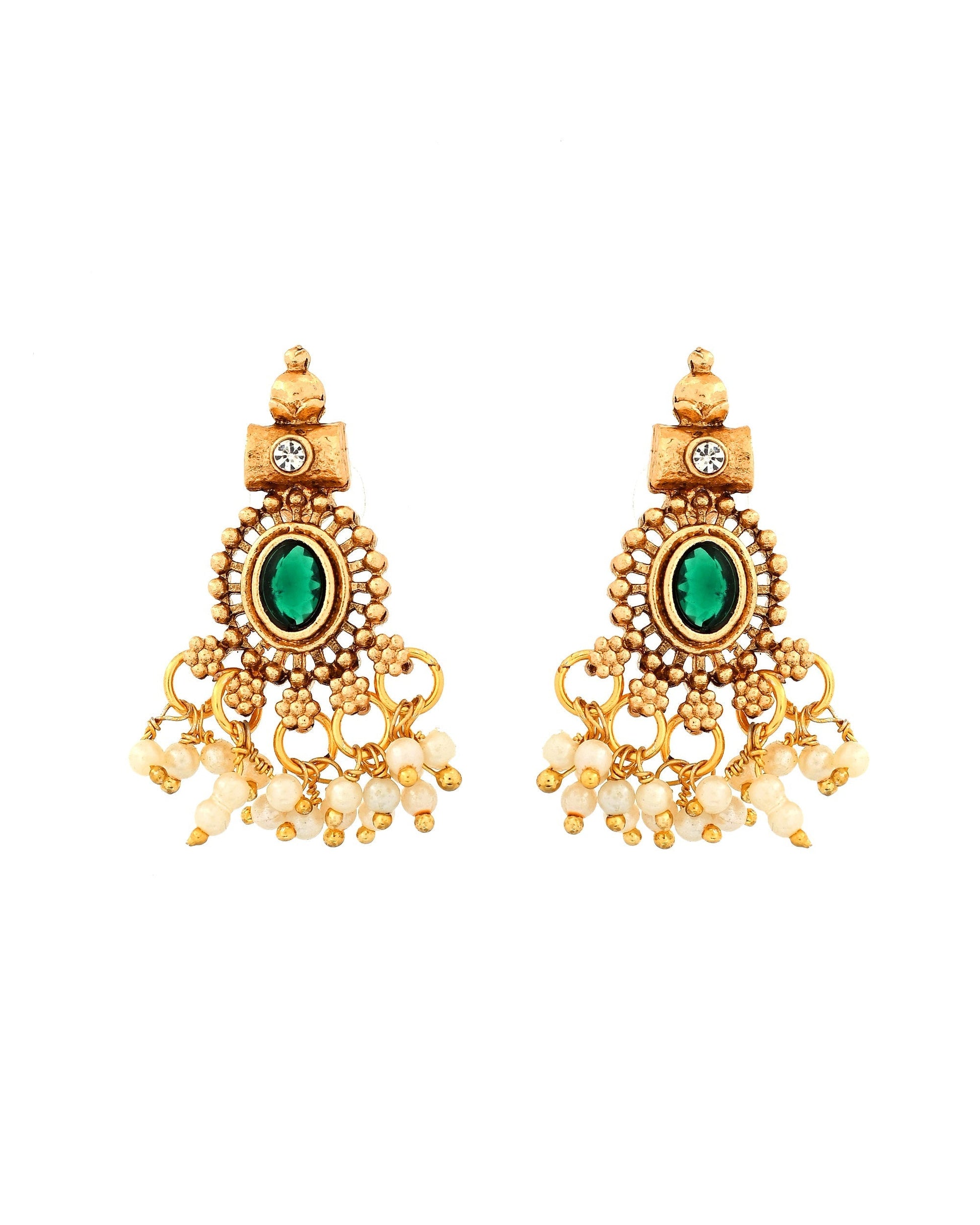 VOJ Gold Plated Green Stone Oval Jewellery Set  Grab2Buy VOJ Grab2Buy