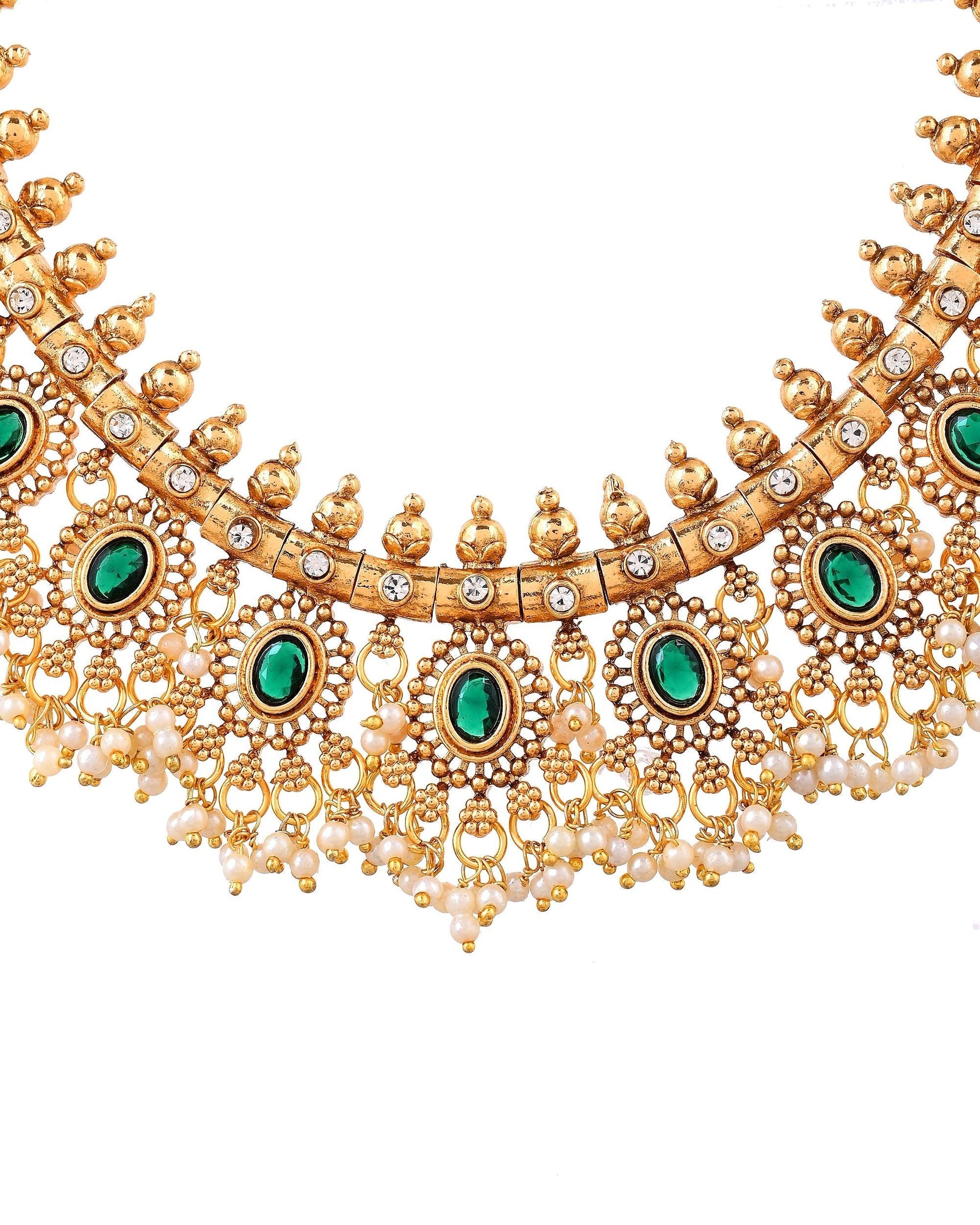 VOJ Gold Plated Green Stone Oval Jewellery Set  Grab2Buy VOJ Grab2Buy
