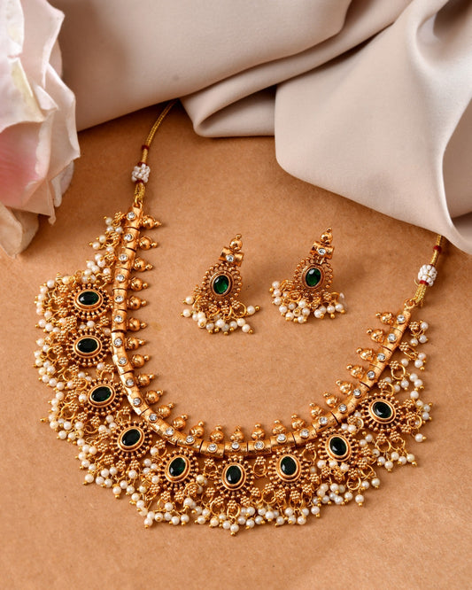VOJ Gold Plated Green Stone Oval Jewellery Set  Grab2Buy VOJ Grab2Buy