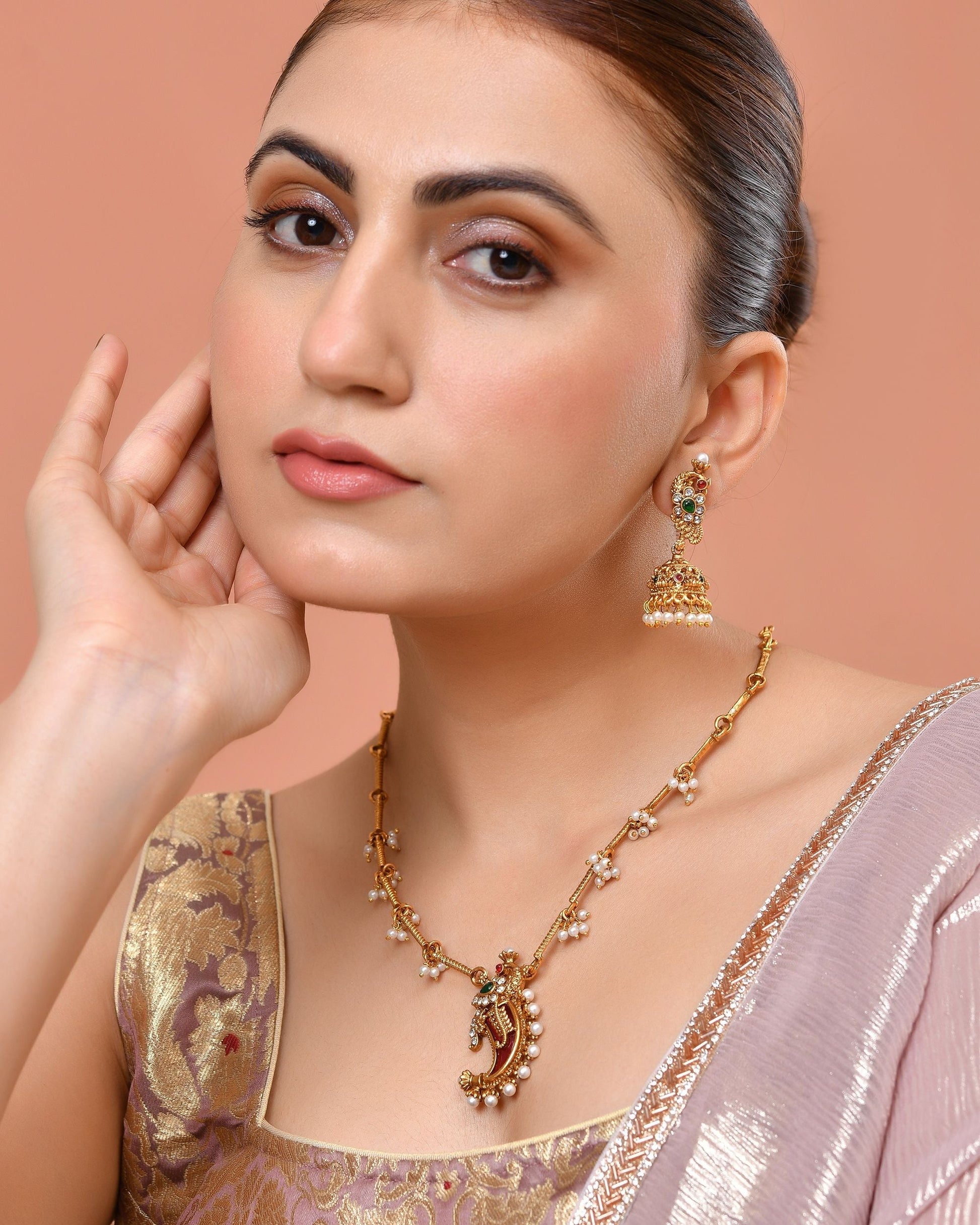 VOJ Gold Plated Antique Design Ruby Red Jewellery Set  Grab2Buy VOJ Grab2Buy